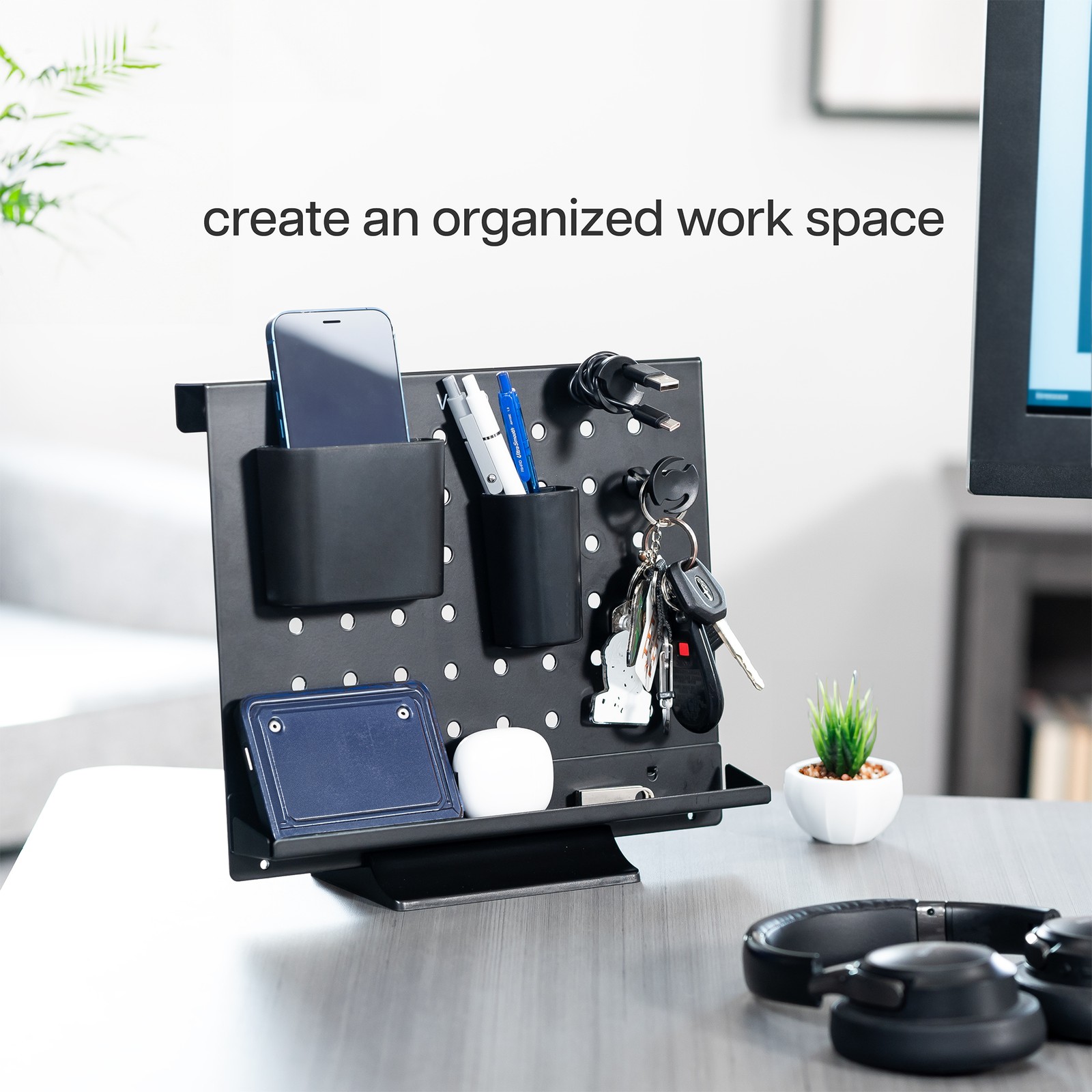 VIVO Black 12 x 10 inch Freestanding Pegboard Desk Organizer