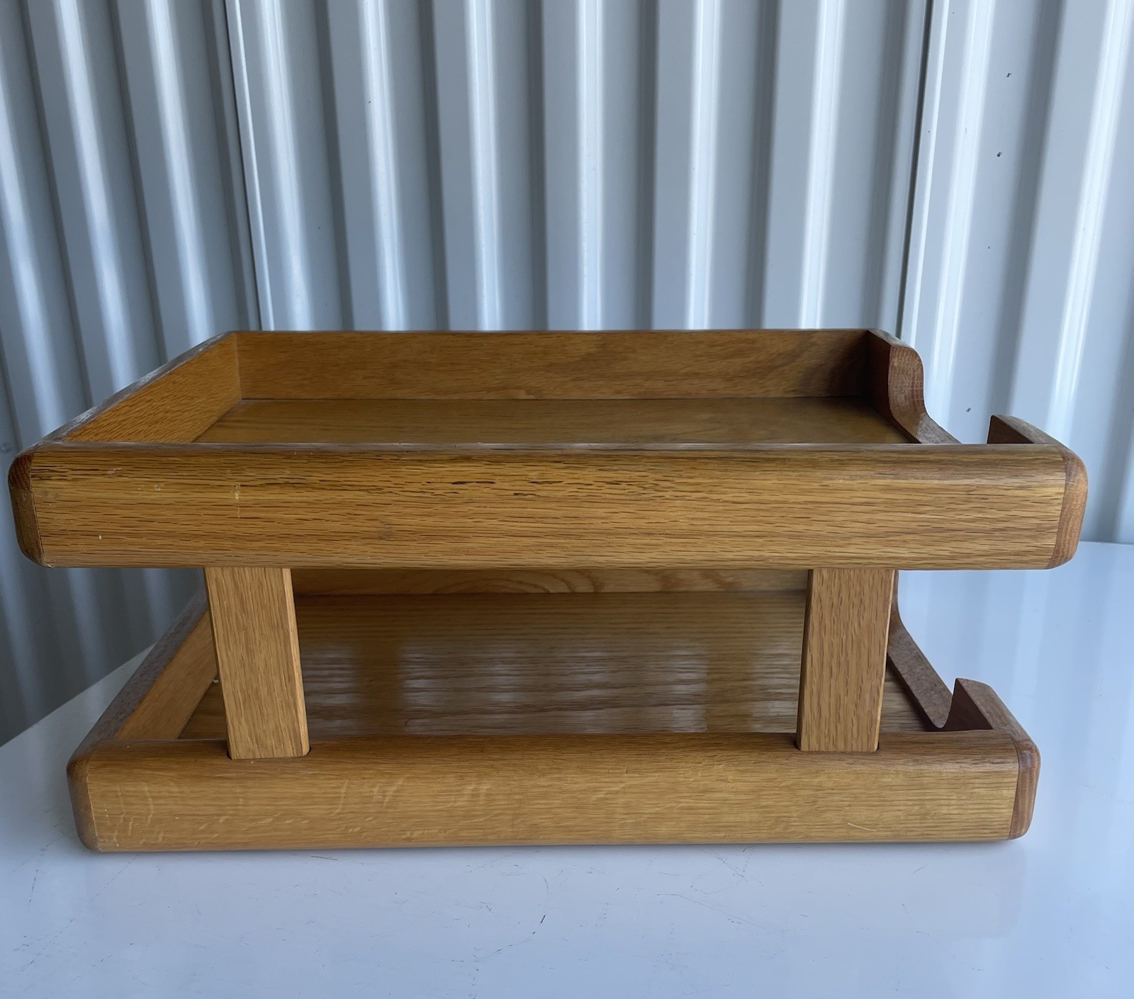 Vintage Oak Letter In/Out Box Desk Accessory MCM Office Gear