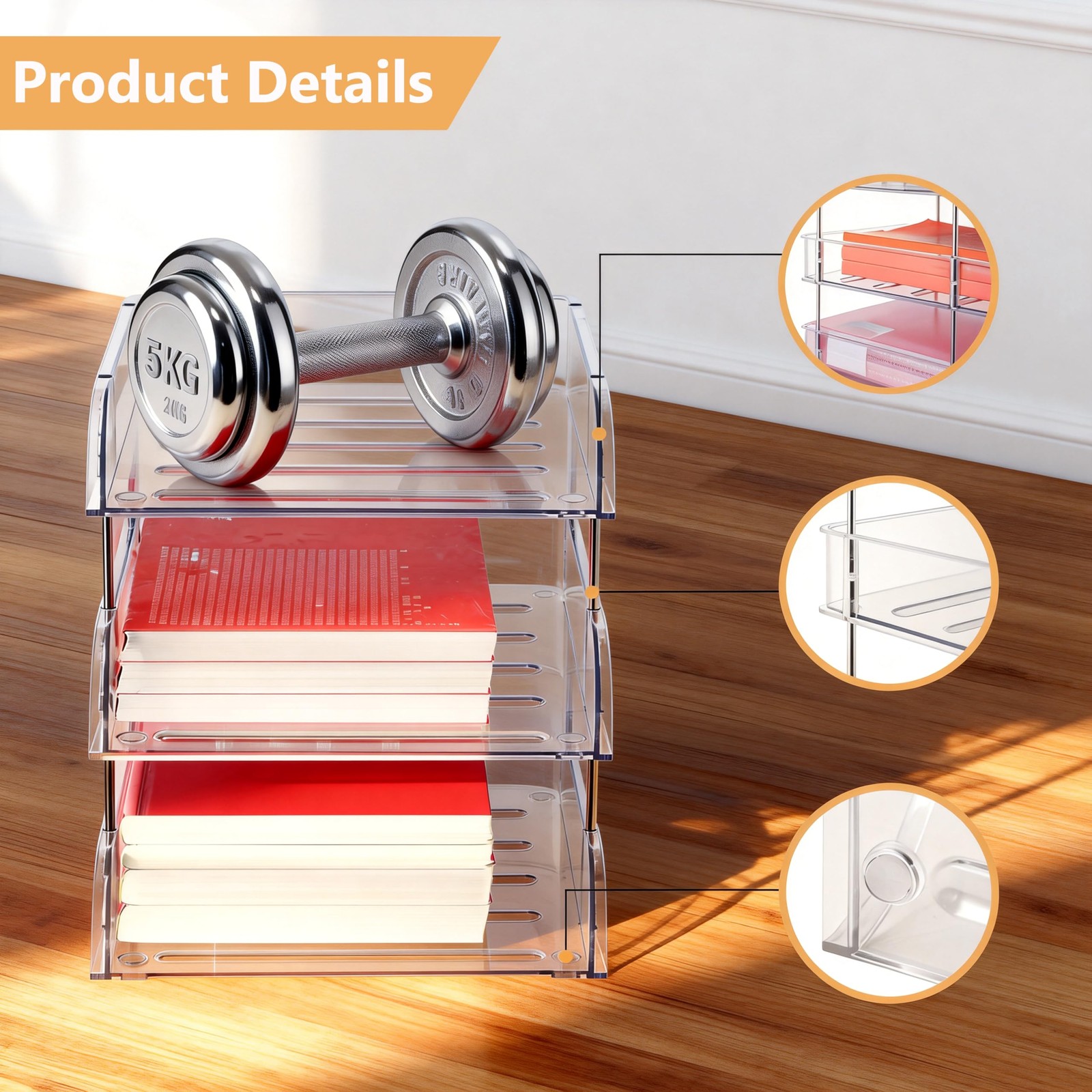 Desk Organizer and Storage,3-Tier File Paper Tray Organizers,Stackable Clear …