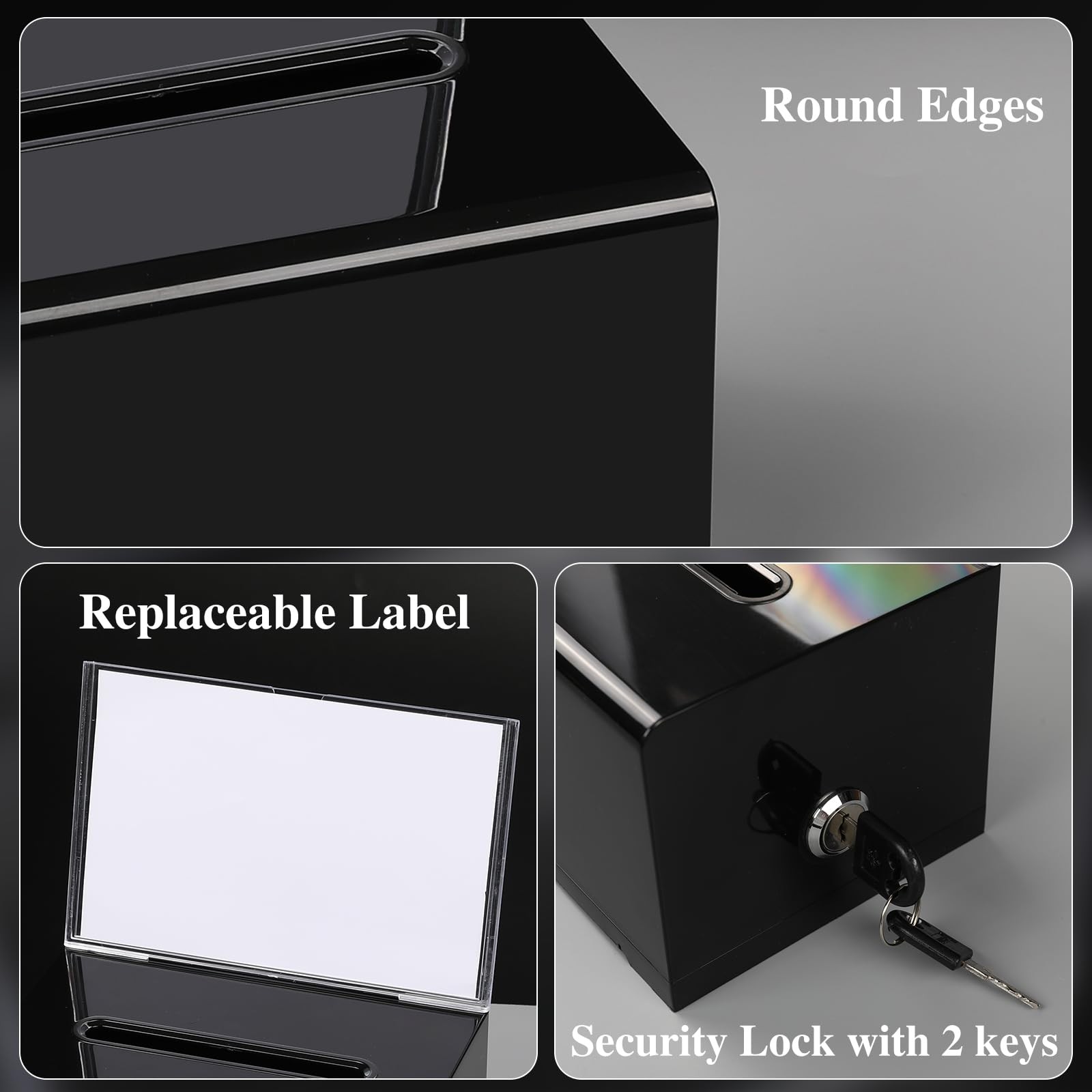 VOISEN Acrylic Donation Box with Lock, 4.65 x 3.94 x 6.18 Inch, Black 2p