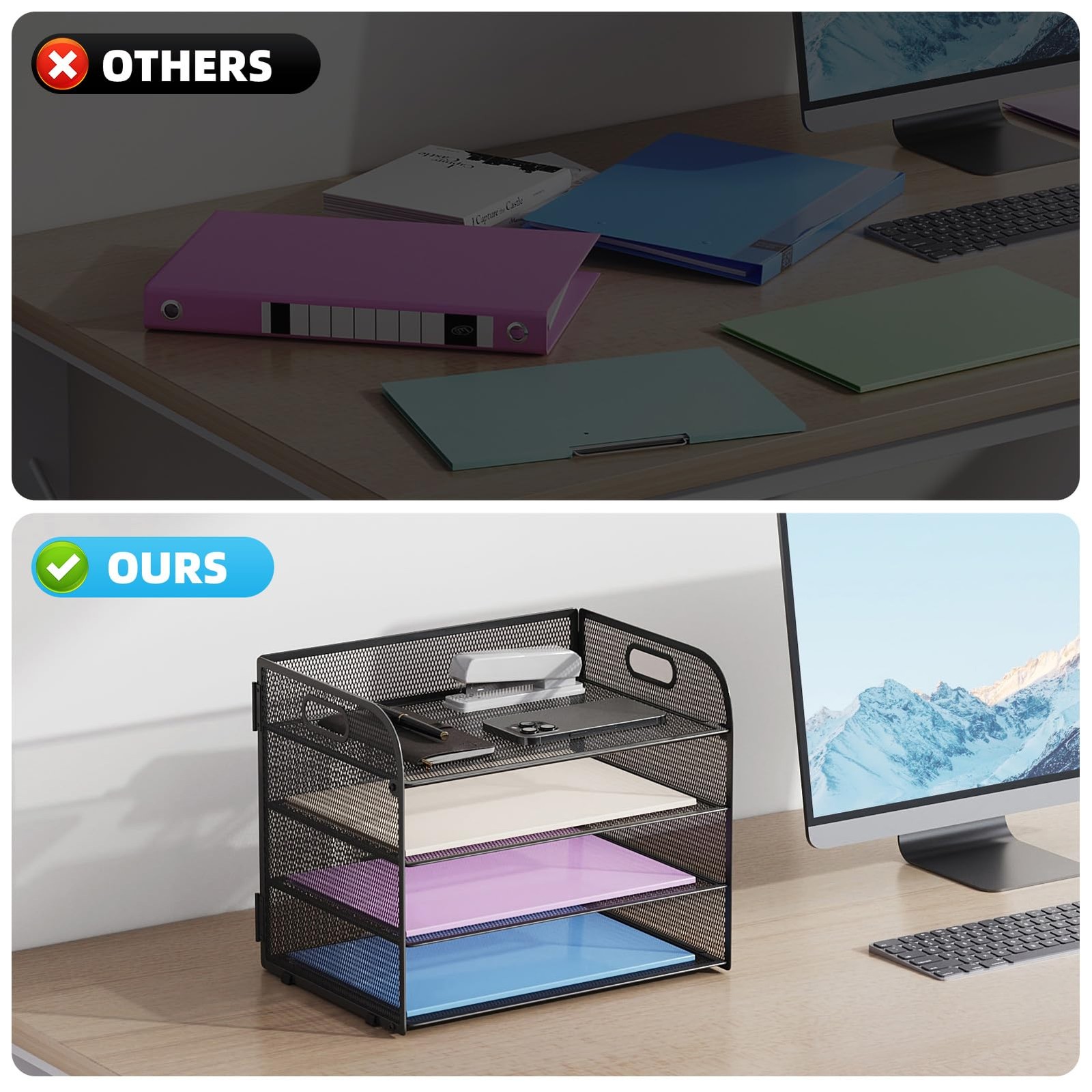 Marbrasse 4 Tier Paper Organizer Letter Tray – 12.6″ x 9.1″ x 10.7″, Black