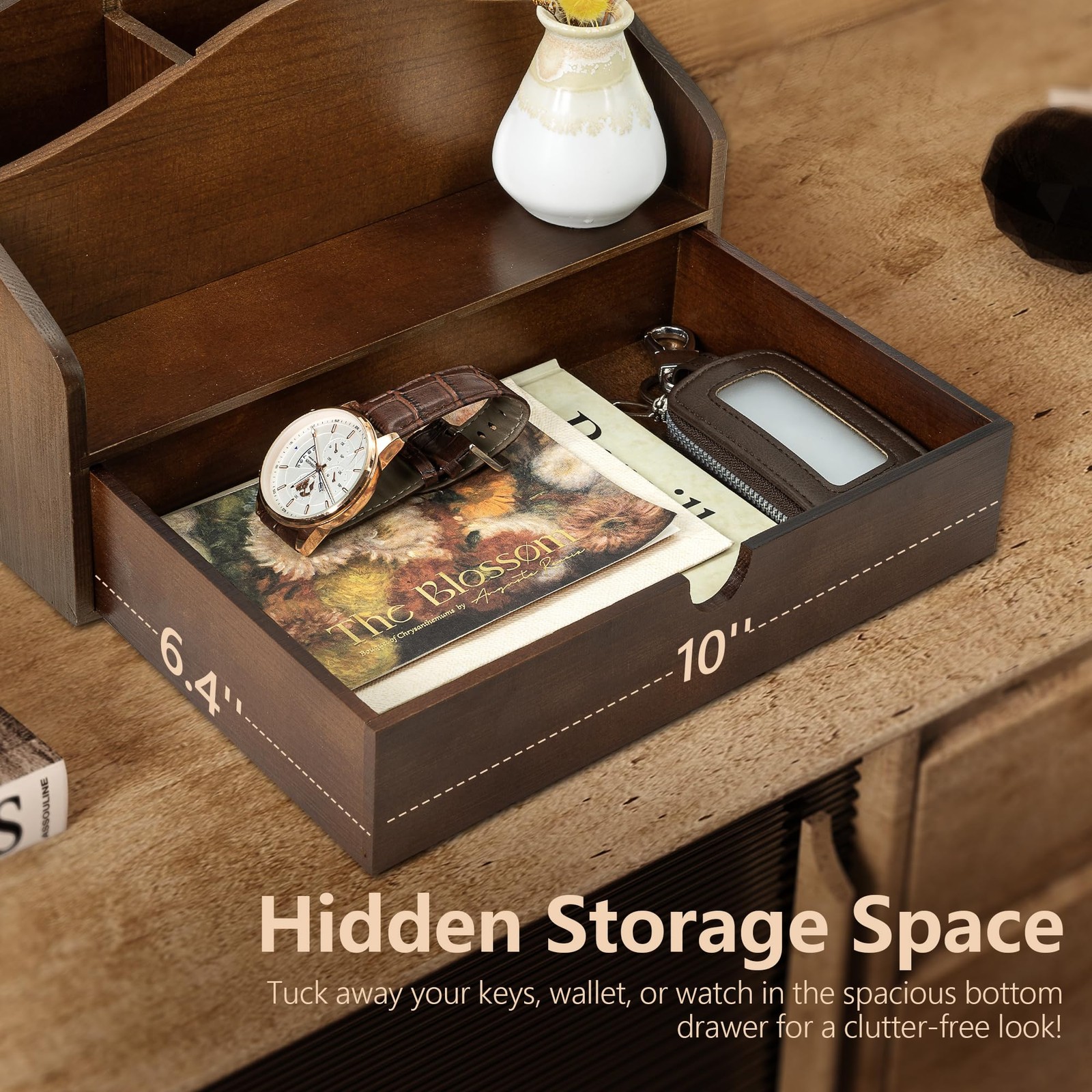 Pine Wood Mail Organizer for Desk Rustic Mail Sorter with Drawer & Dividers …