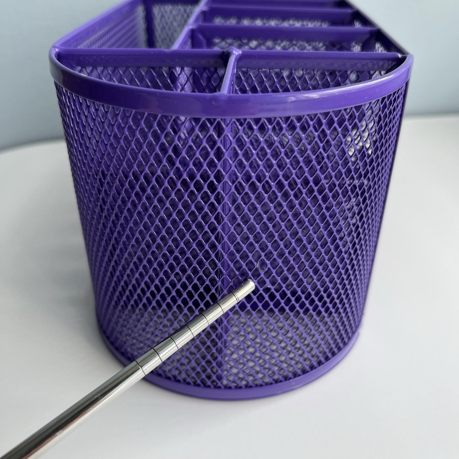 Metal Mesh Purple Pen Holder and Desk Organizer, Office Caddy Storage w/ Drawer