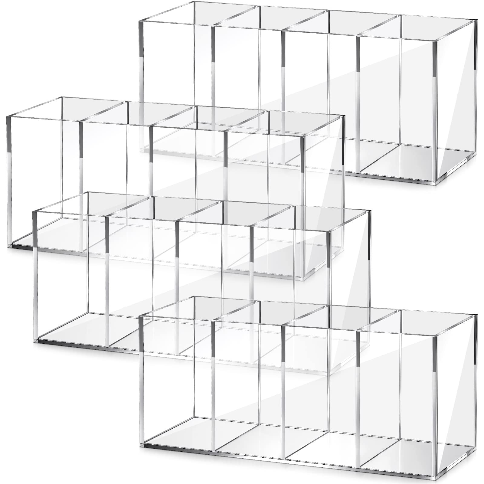4 Pack Acrylic Pen Pencil Holder – 4 Compartments Clear Pencil Pen Holder Org…
