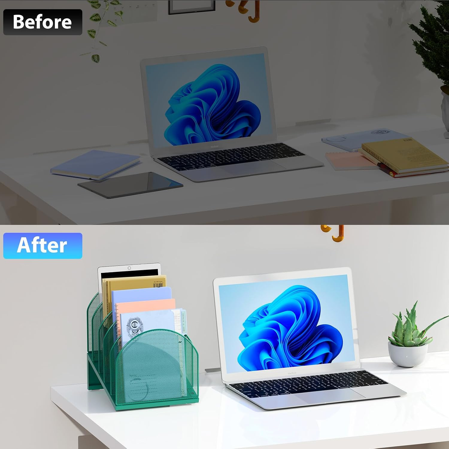 Desktop File Organizer, Desk Organizer with 5 Compartments, Paper Organizer for