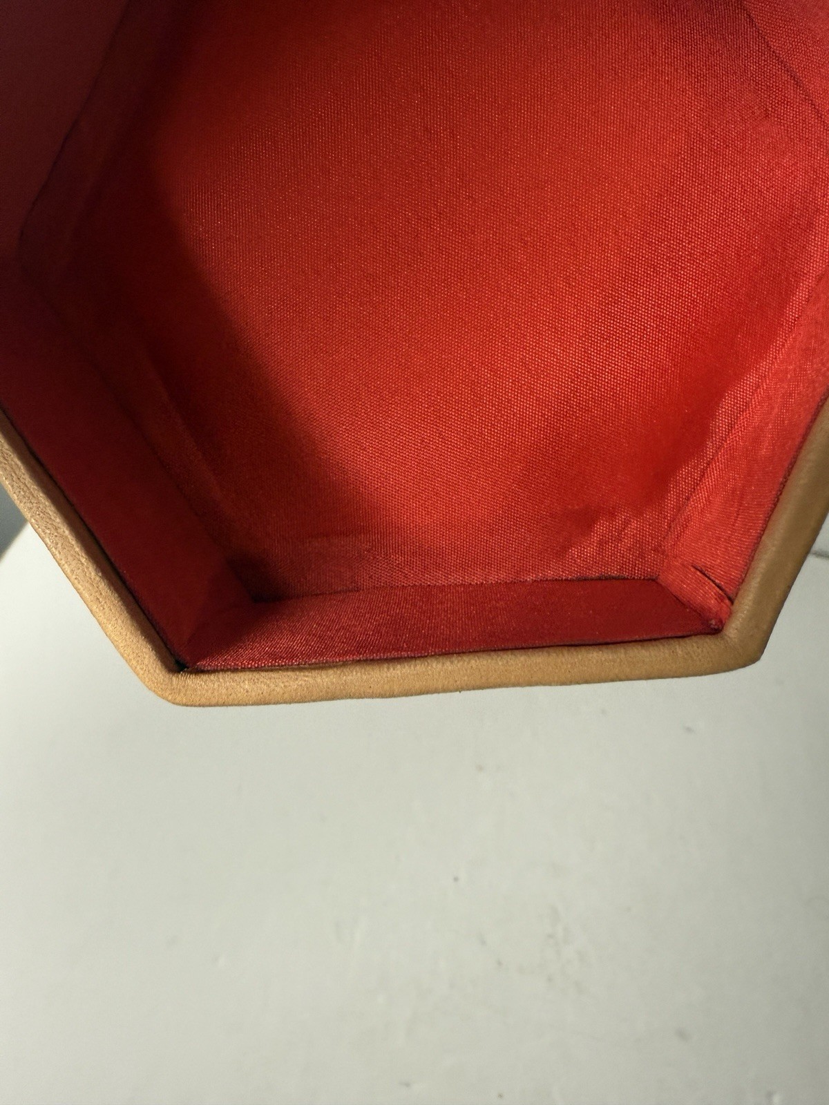 Vintage Faux Leather Hexagon Storage Jewelry Box Red Felt Texas Coyote Handmade