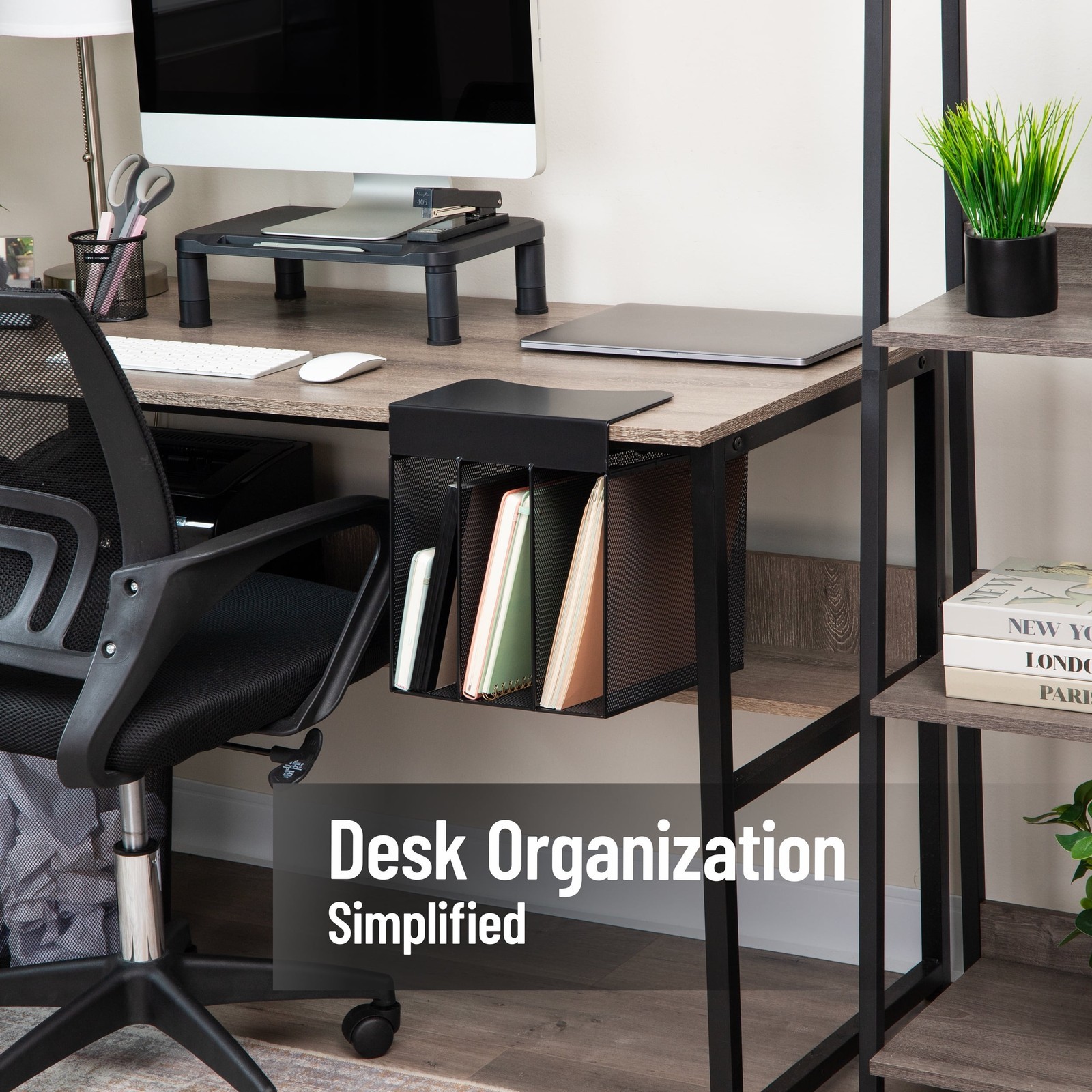 Slide-On Under Desk File Organizer No Tools Required Hanging Storage Laptops