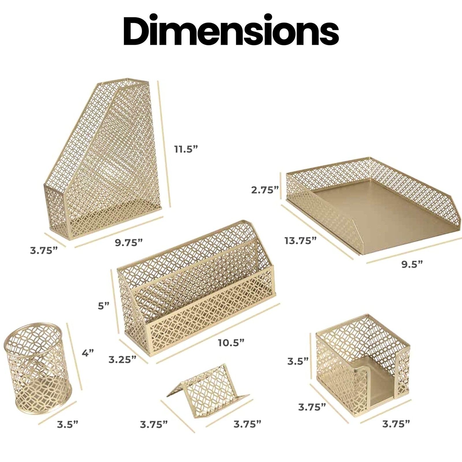 BLU MONACO | Gold Desk Organizer Set with Mail Sorter, 6 Piece Set,