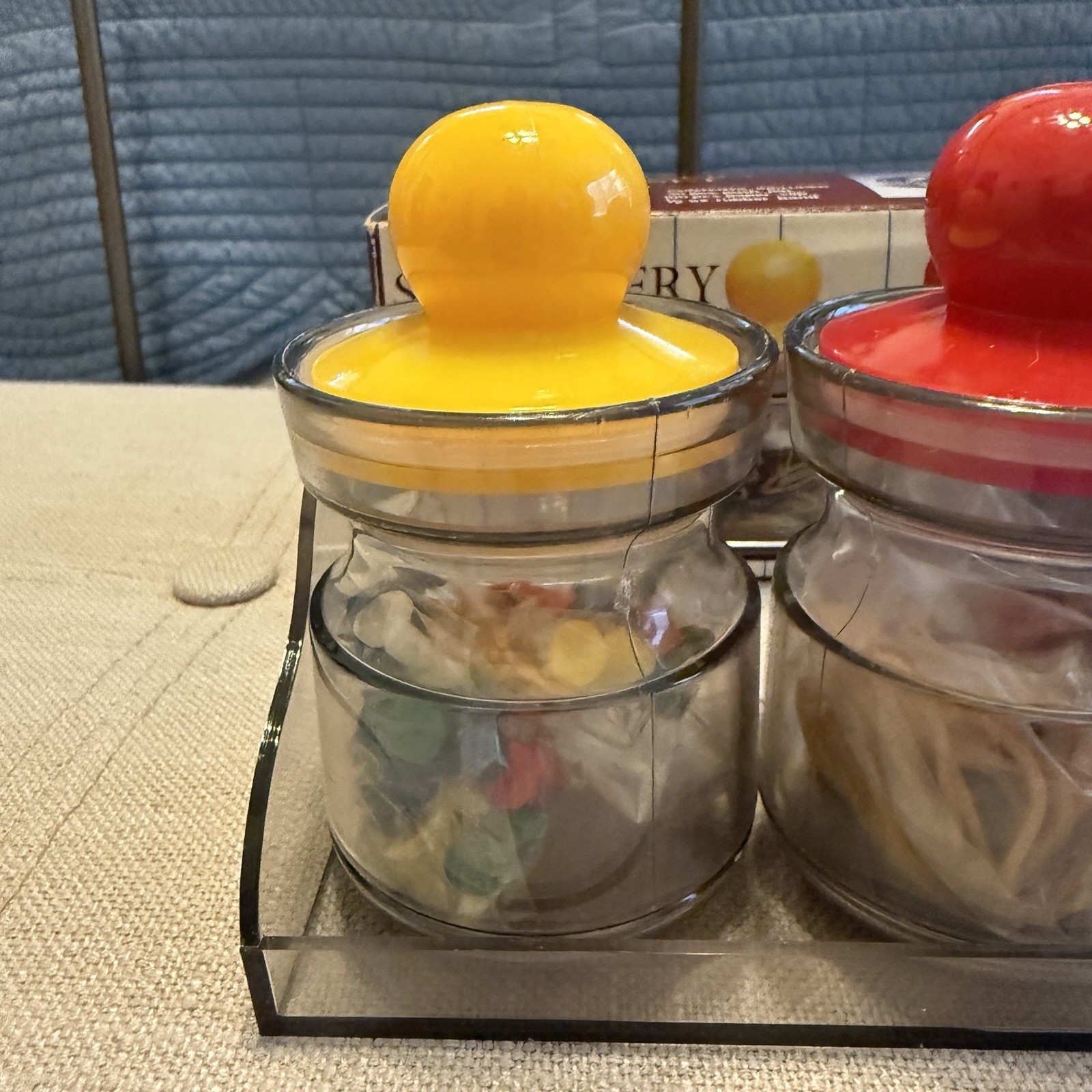 VTG 90s Plastic Desk Organizer Storage Jars Set Colorful Paperclips Office NEW