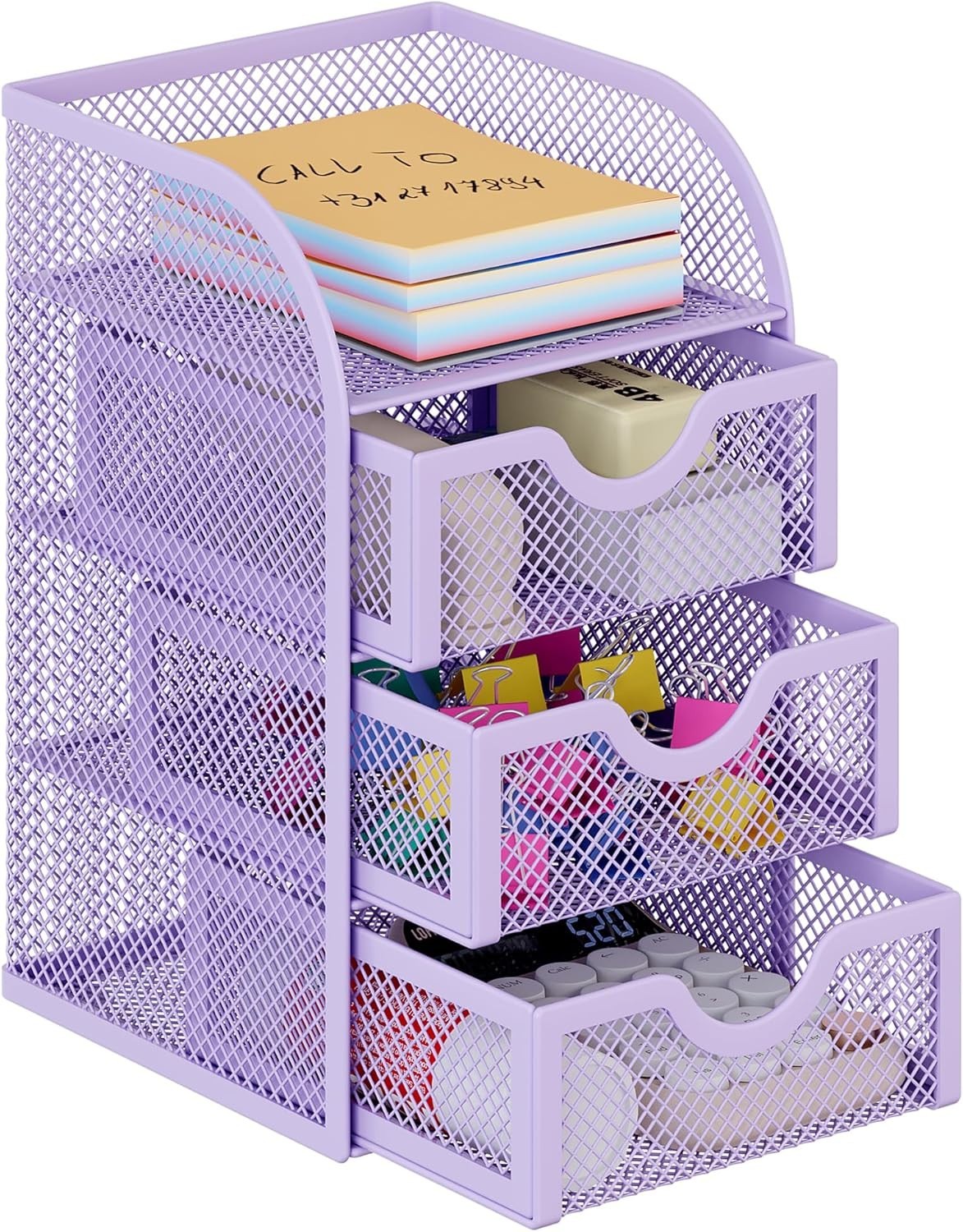 Elegant Rust-Resistant Purple Desk Organizer with 3 Drawers for Home or Office