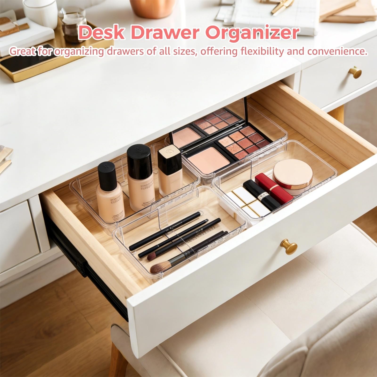 KLYGOBSR 15 Pcs Extendable Clear Bathroom Drawer Organizer Trays 2-Size