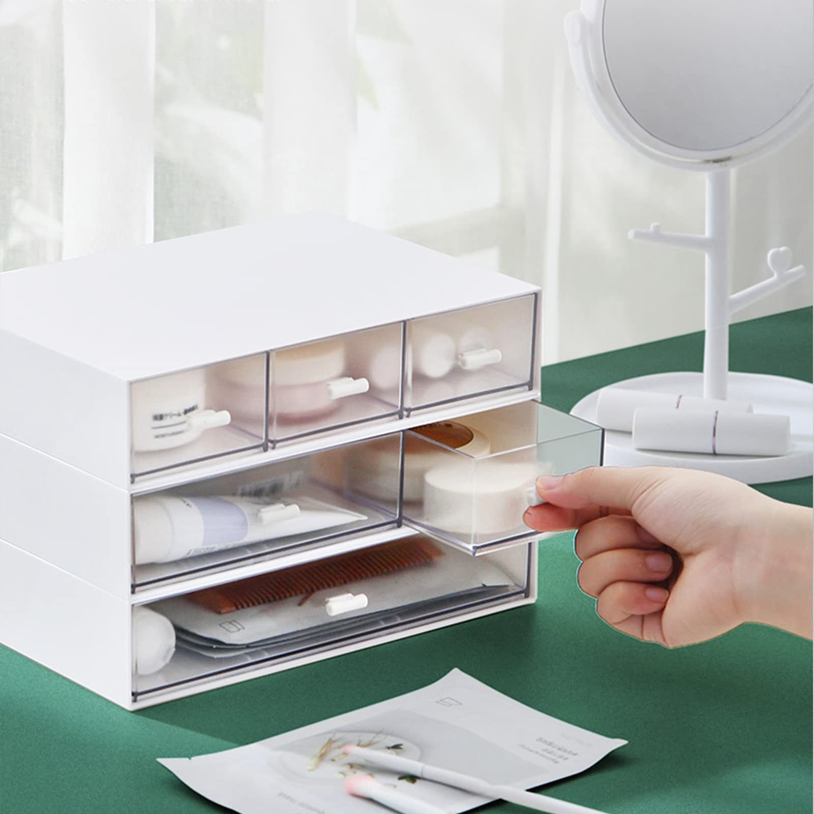 Desk Organizer-3 Tier Stackable 9*6.5*2inch – 1+2+3 Compartment, White