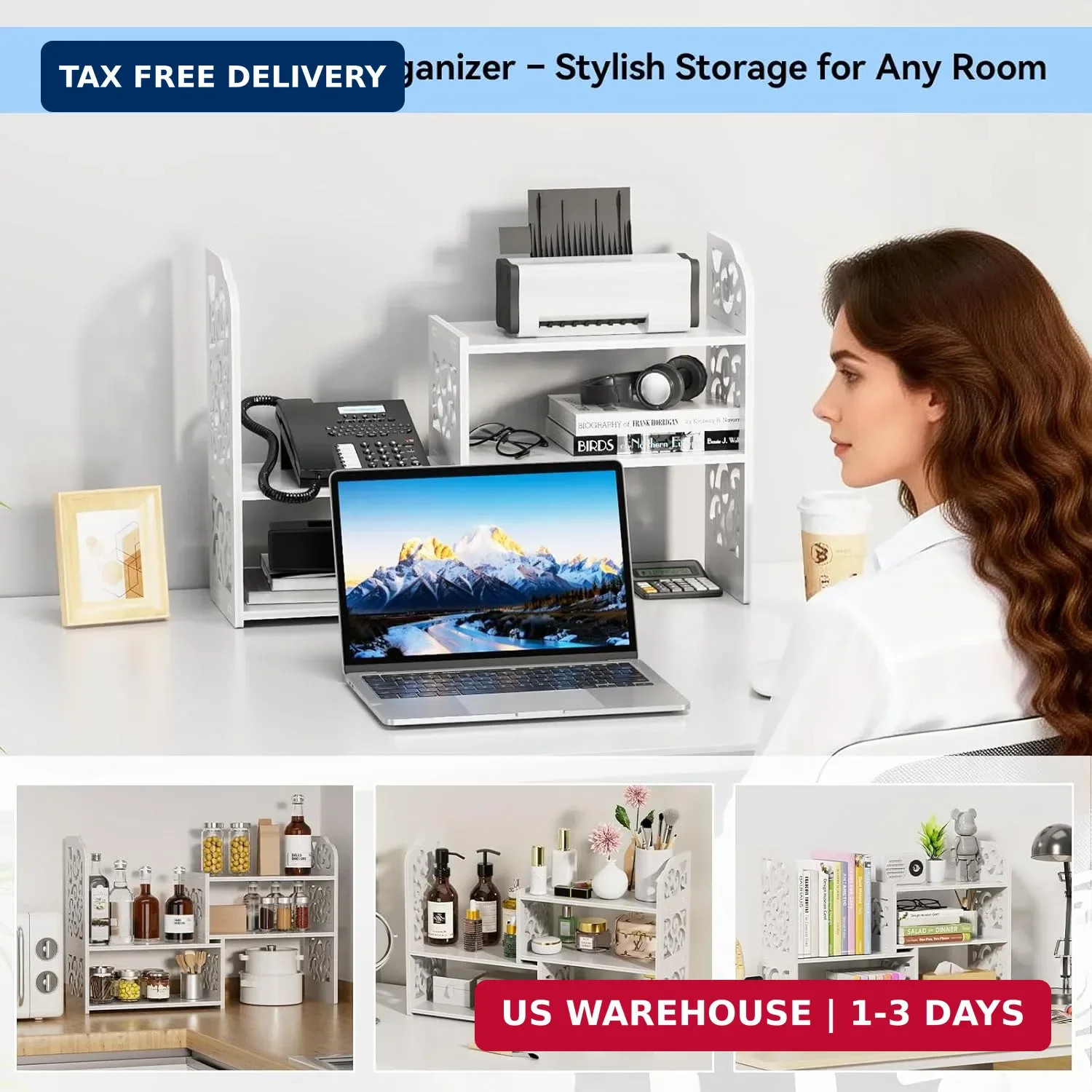 YGYQZ Desk Shelf for Top of Desk – Adjustable Desktop Organizer Shelf, Small Tab