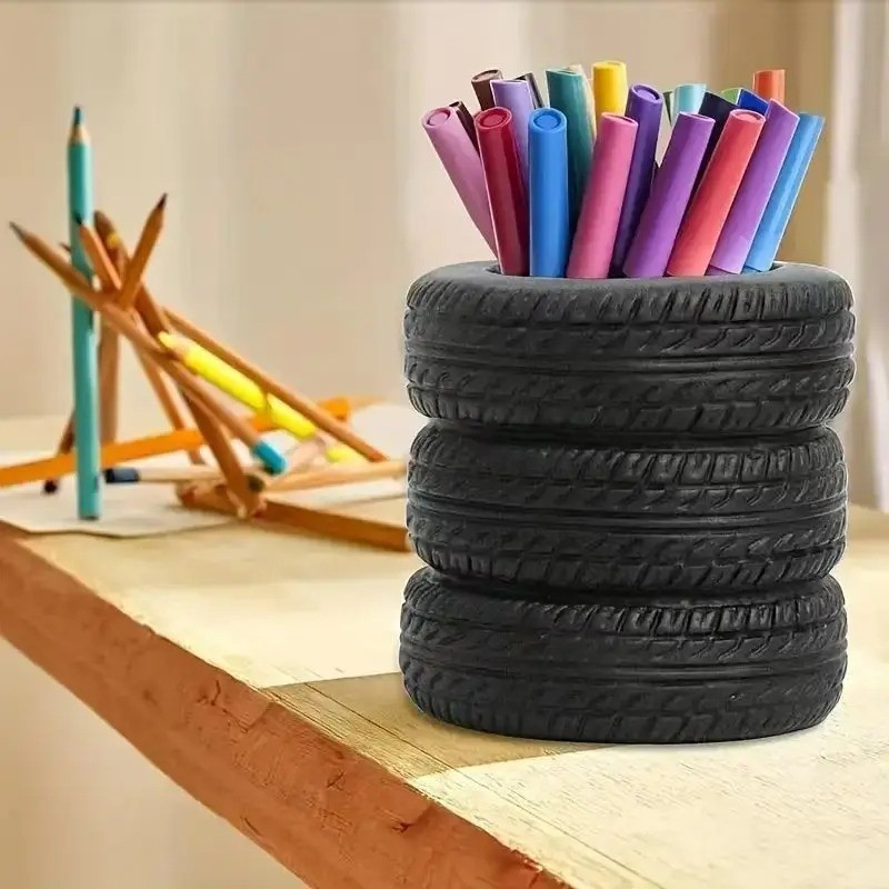 Desk Organizer Pen Holder Pen Pencil Tire Shaped Holder Case Office Stationery