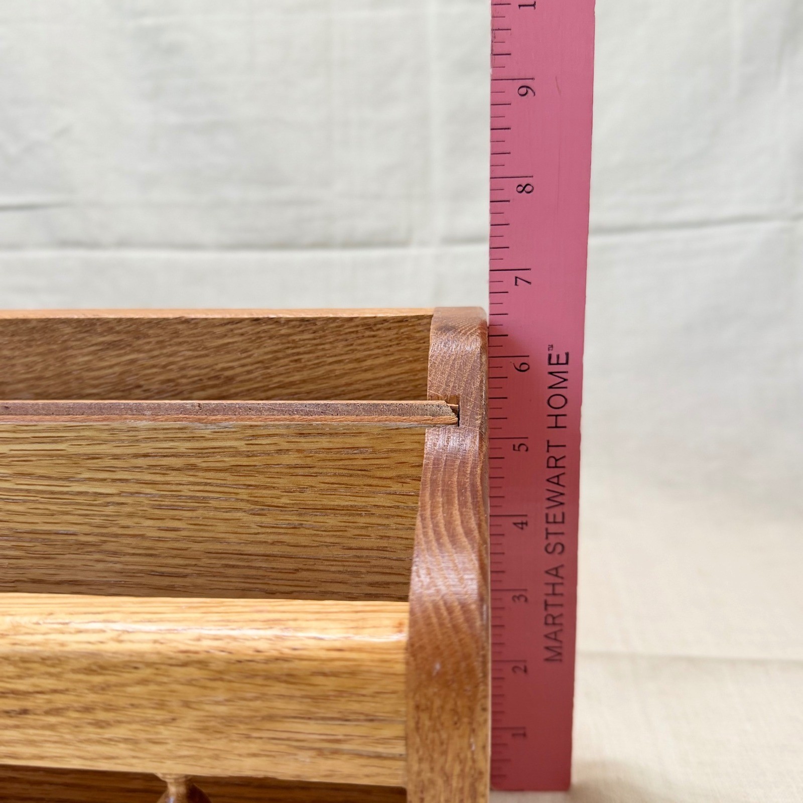 Vintage Oak Wood Desk Letter Mail Organizer Sorter Spindle Railing 13 Inch