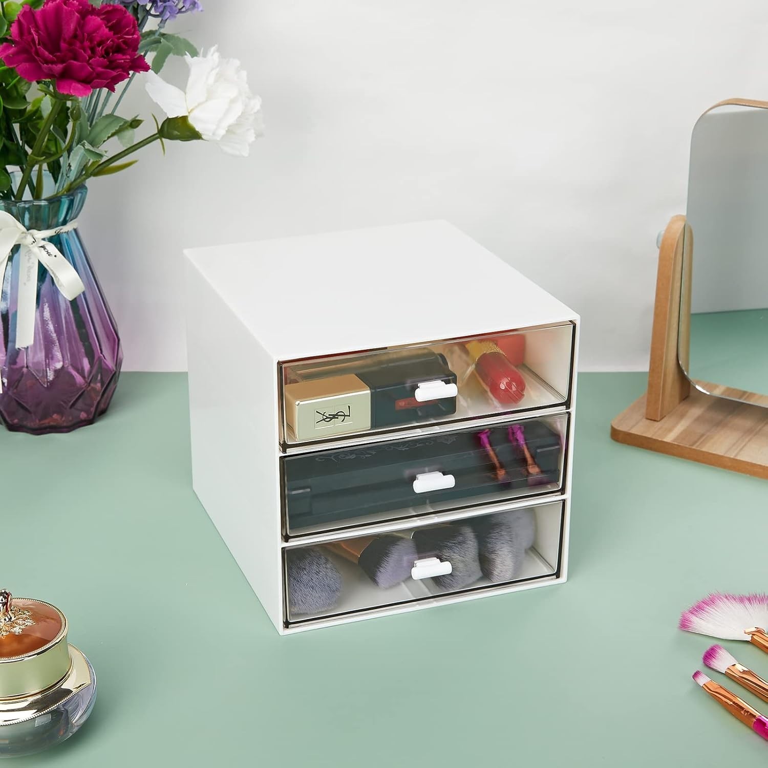 Compact Clear Plastic Desk Organizer with 3 Drawers – Tidy Your Workspace Today!
