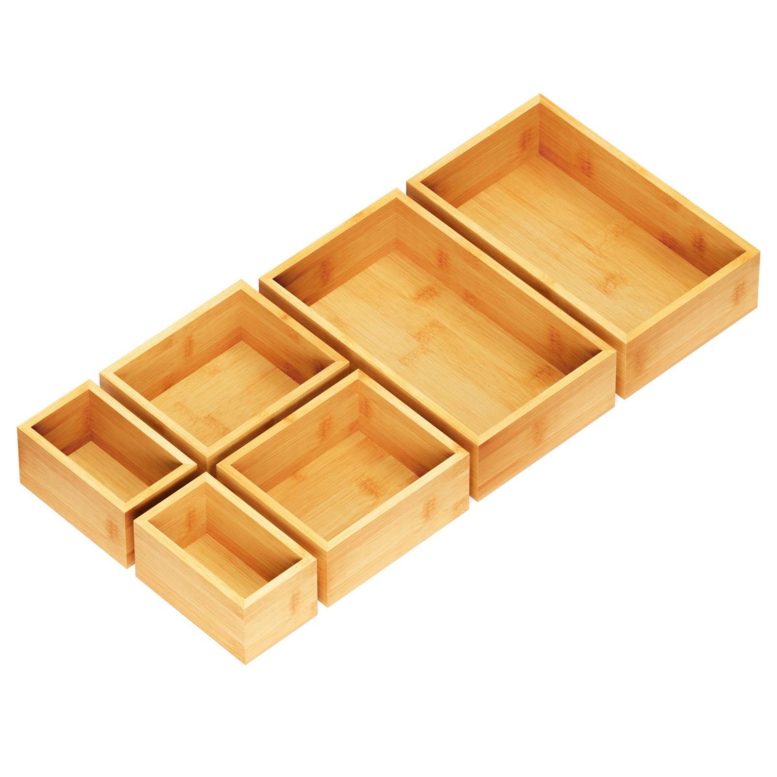 SpaceAid 6 Pcs Bamboo Drawer Organizer Storage Box Set, 2.5 inches, Natural