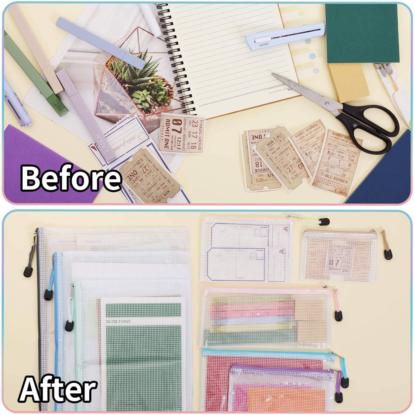 24 PCS Mesh Zipper Pouch Waterproof Zipper Bags 8 Sizes 8 Colors Plastic Travel