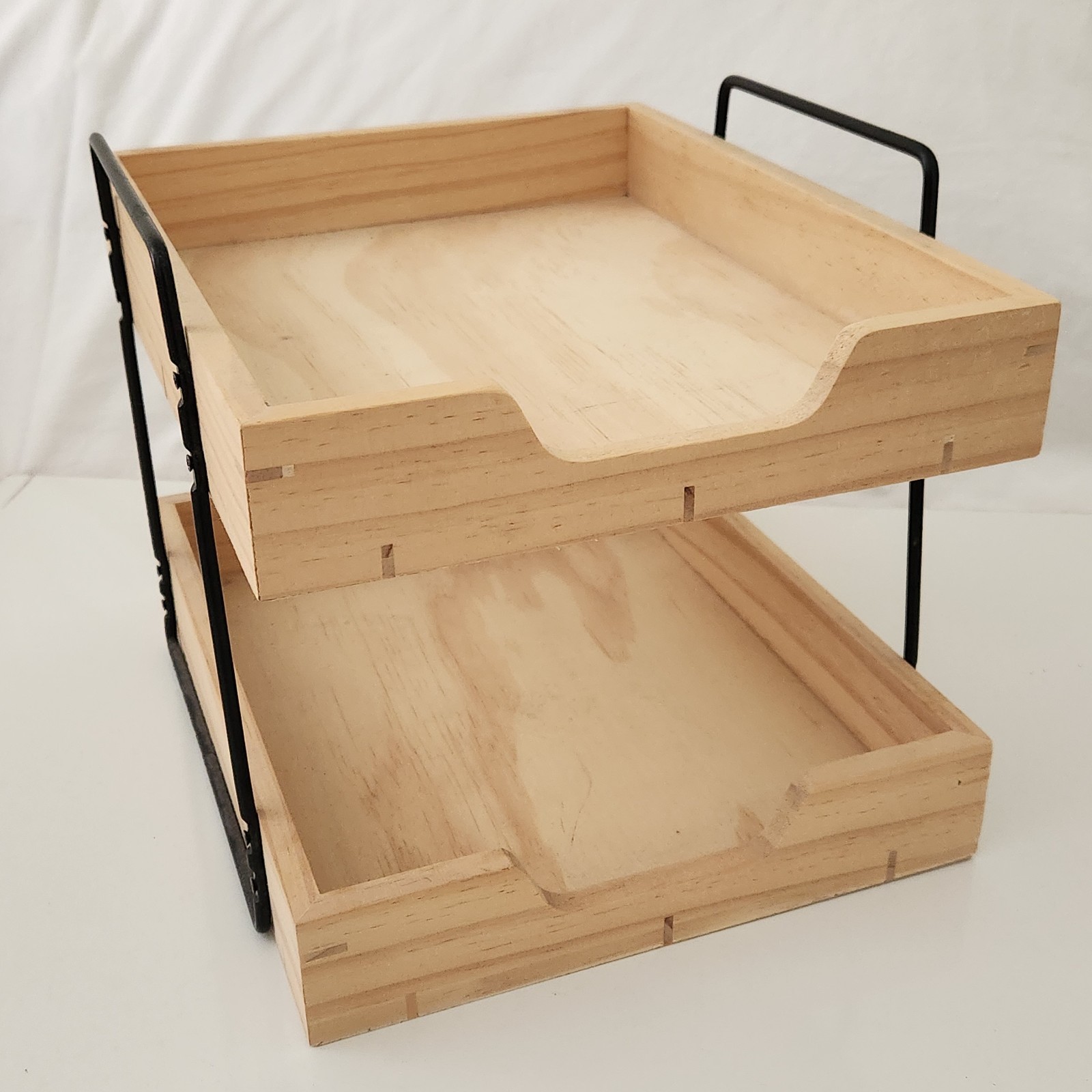 Hearth & Hand 2-Tier Pine Wood Metal Paper Tray Desktop Organizer Letter Holder