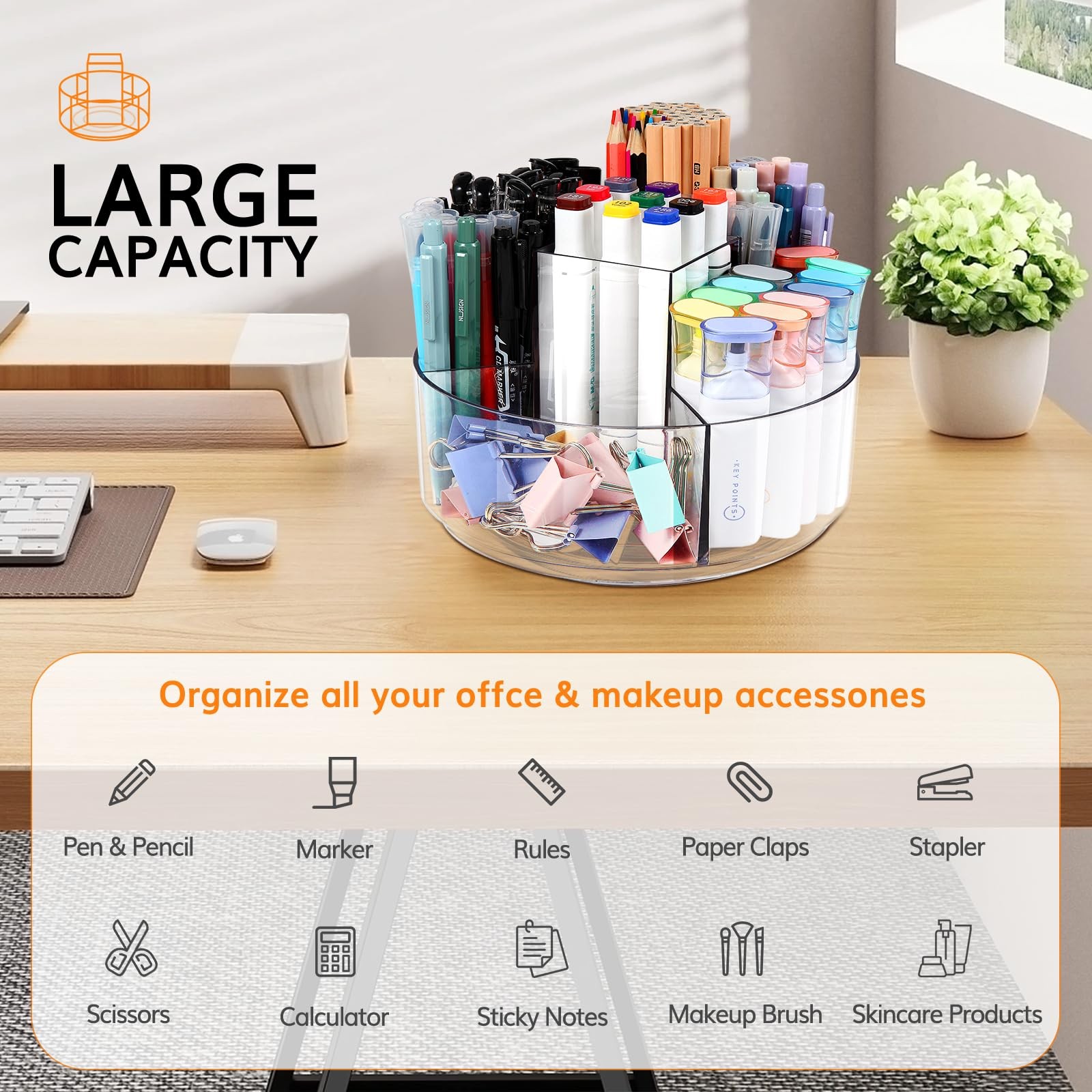 Rotating Pencil Holder for Desk, 5 Slots 360-Degree Spinning Acrylic Pen Hold…