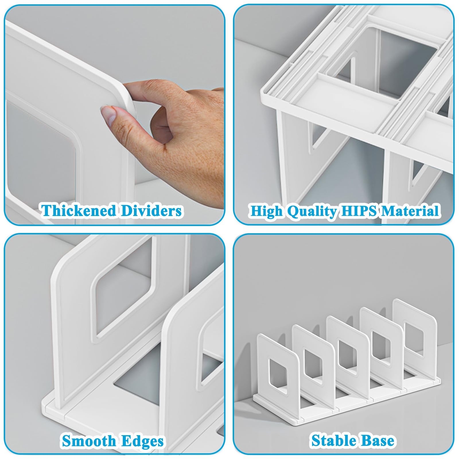 4 Section White File Sorter Plastic Adjustable Desktop Folder Organizer Rack