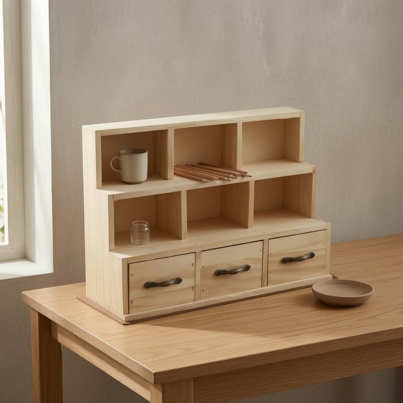 Wooden Desktop Cabinet Space Saving Desktop Storage Cabinet Sleek Texture