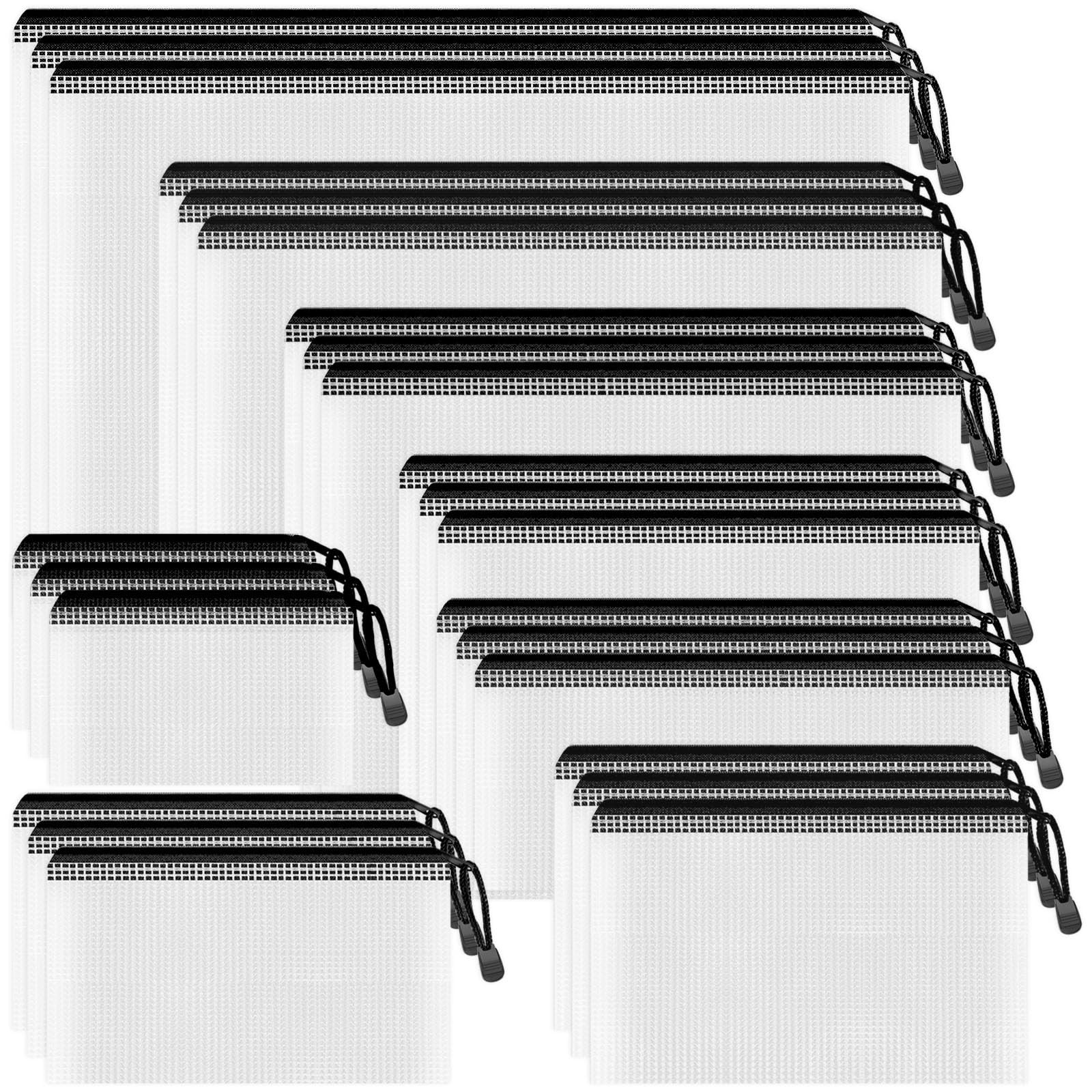 24 Pack Mesh Zipper Pouch 8 Sizes Plastic Waterproof Bags Travel Black