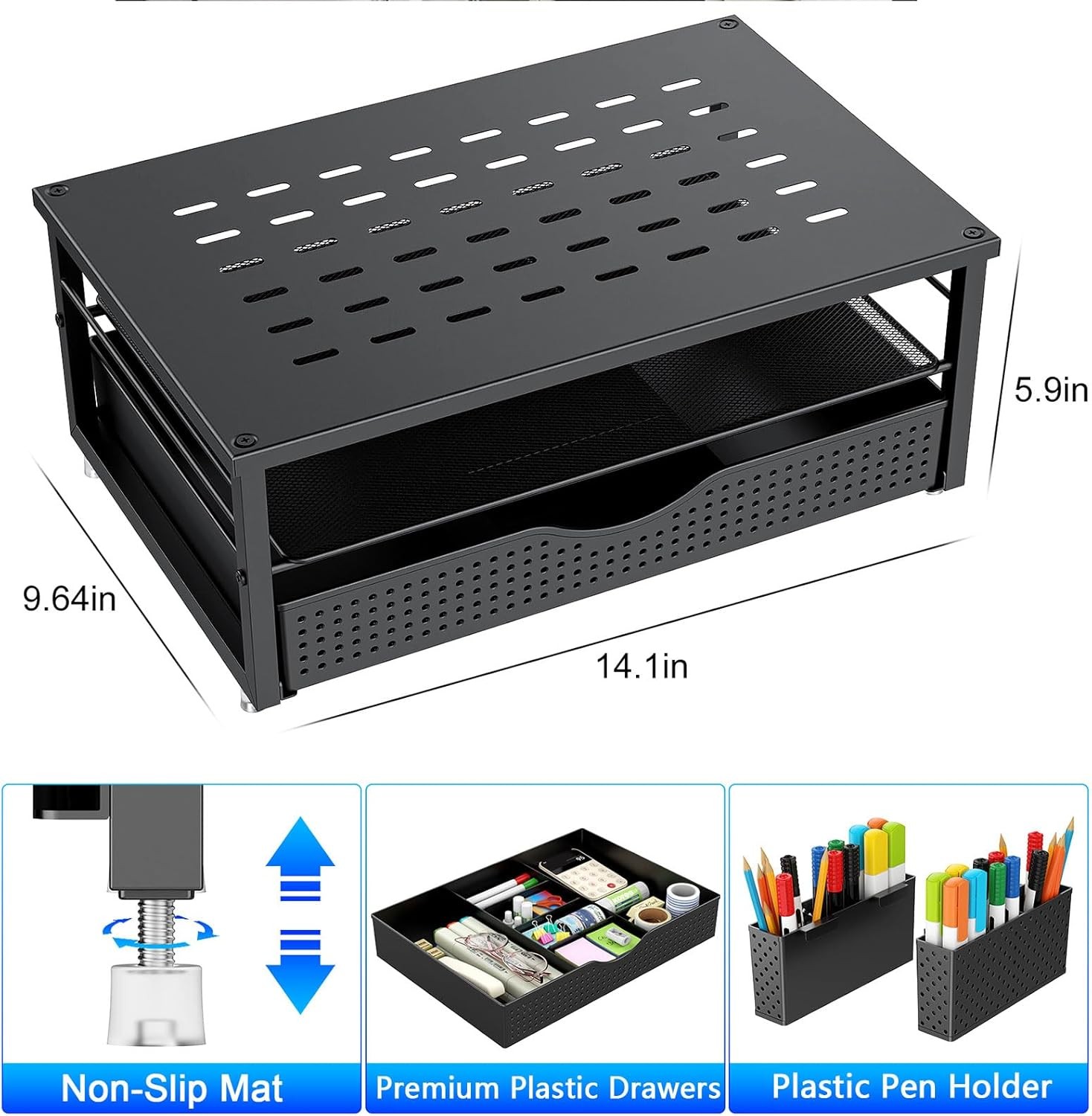 Monitor Stand with Drawer Desk Organizer Computer Riser Storage Shelf Office