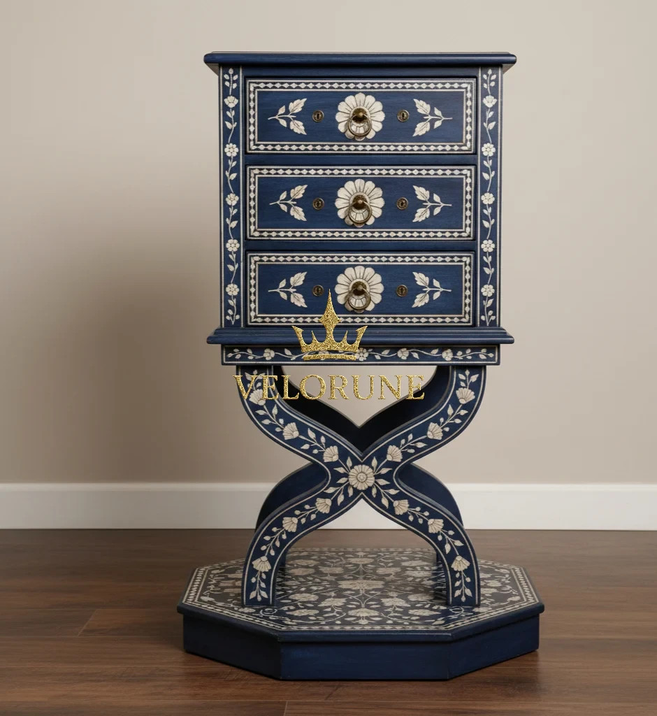 Elegant Handmade Bone Inlay Nightstand – Timeless Luxury & Artisan Craftsmanship