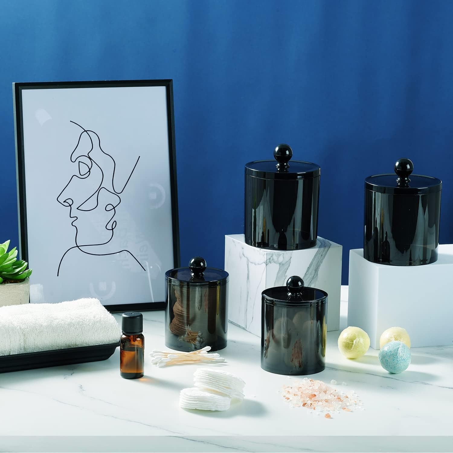 Mixed Sizes Acrylic Apothecary Jars – Elegant 4-Pack Bathroom Storage Solution