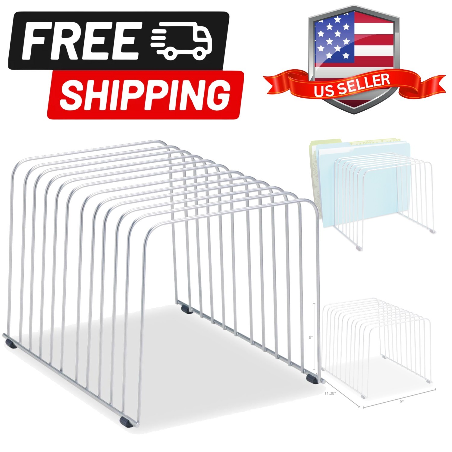Desktop Organizer, 11 Sections, 9″ x 11.375″ x 8″, Wire, Silver 72012 | 72012