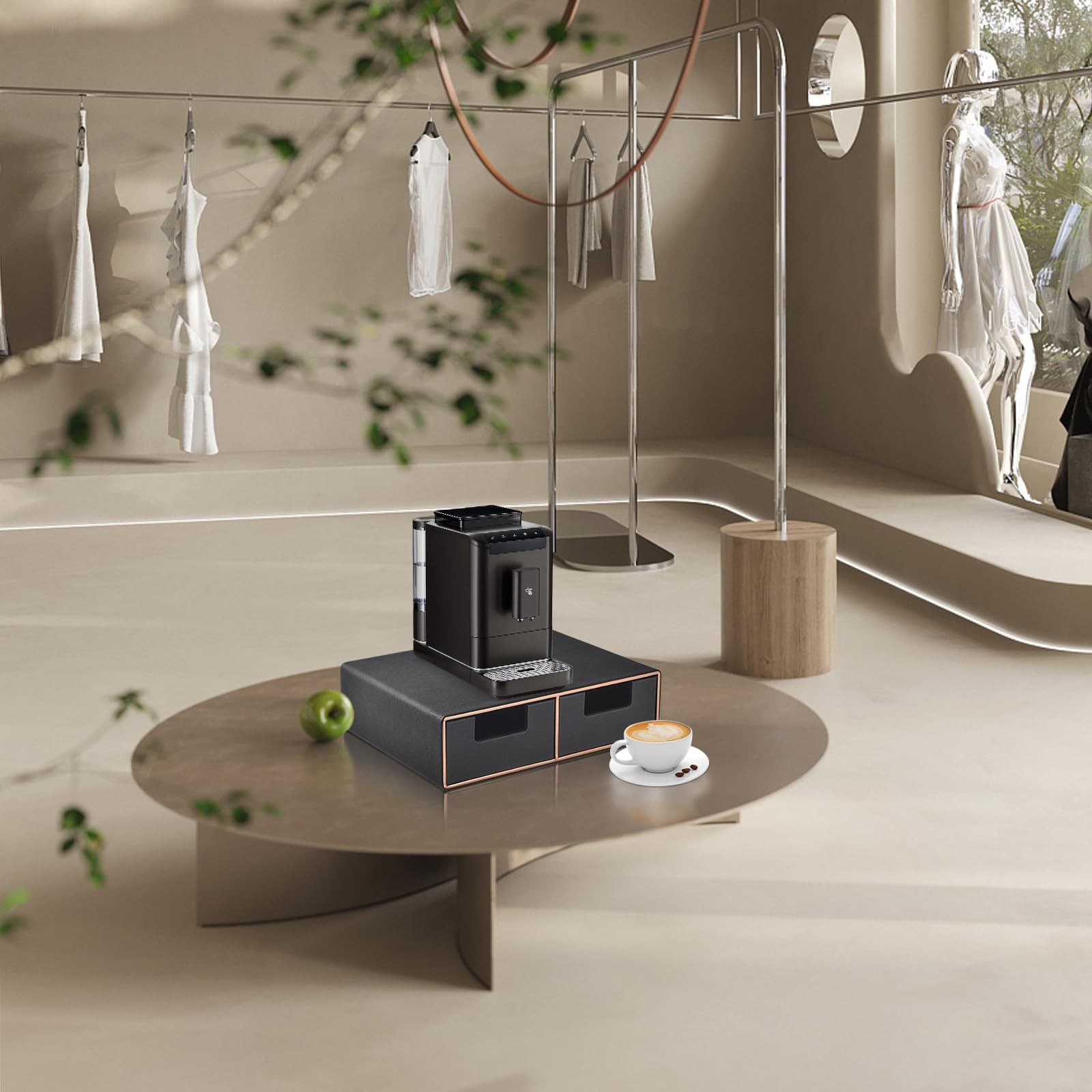Linen Leather Desk Organizer and monitor stand with Drawers－Mini Desktop Draw…