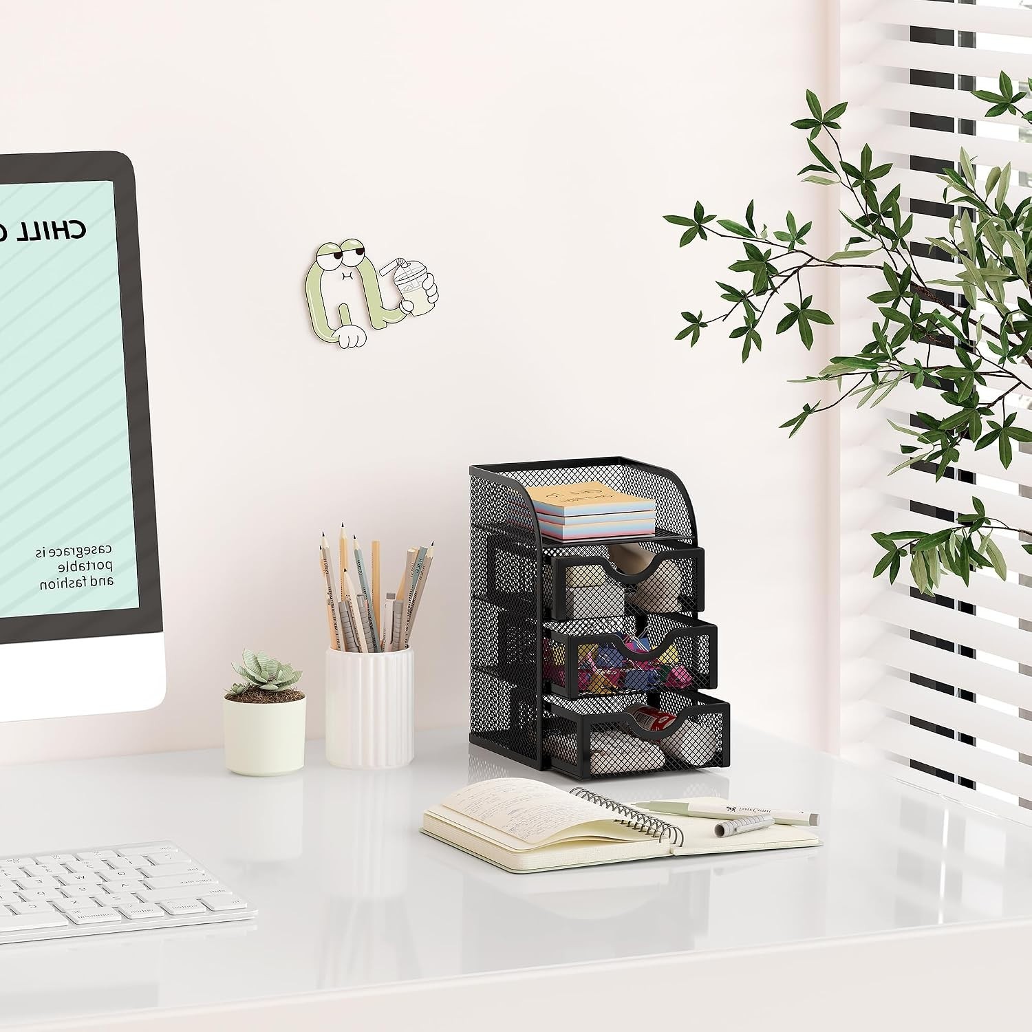 Durable Rust-Resistant Metal Desk Organizer with 3 Drawers & Visible Storage