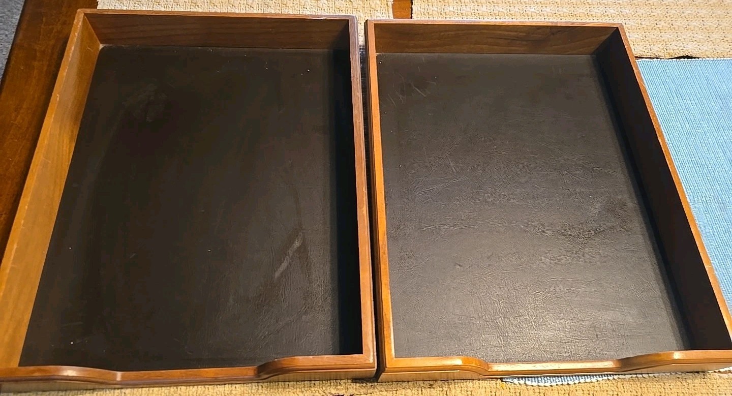 Vtg 1980s Eldon Woodline 2500 Wood/leather Paper Trays