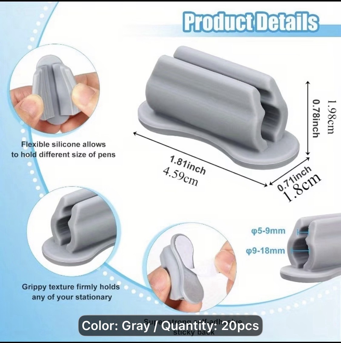 Set Of 20 Grey Silicone Sticky Pen Holders – New