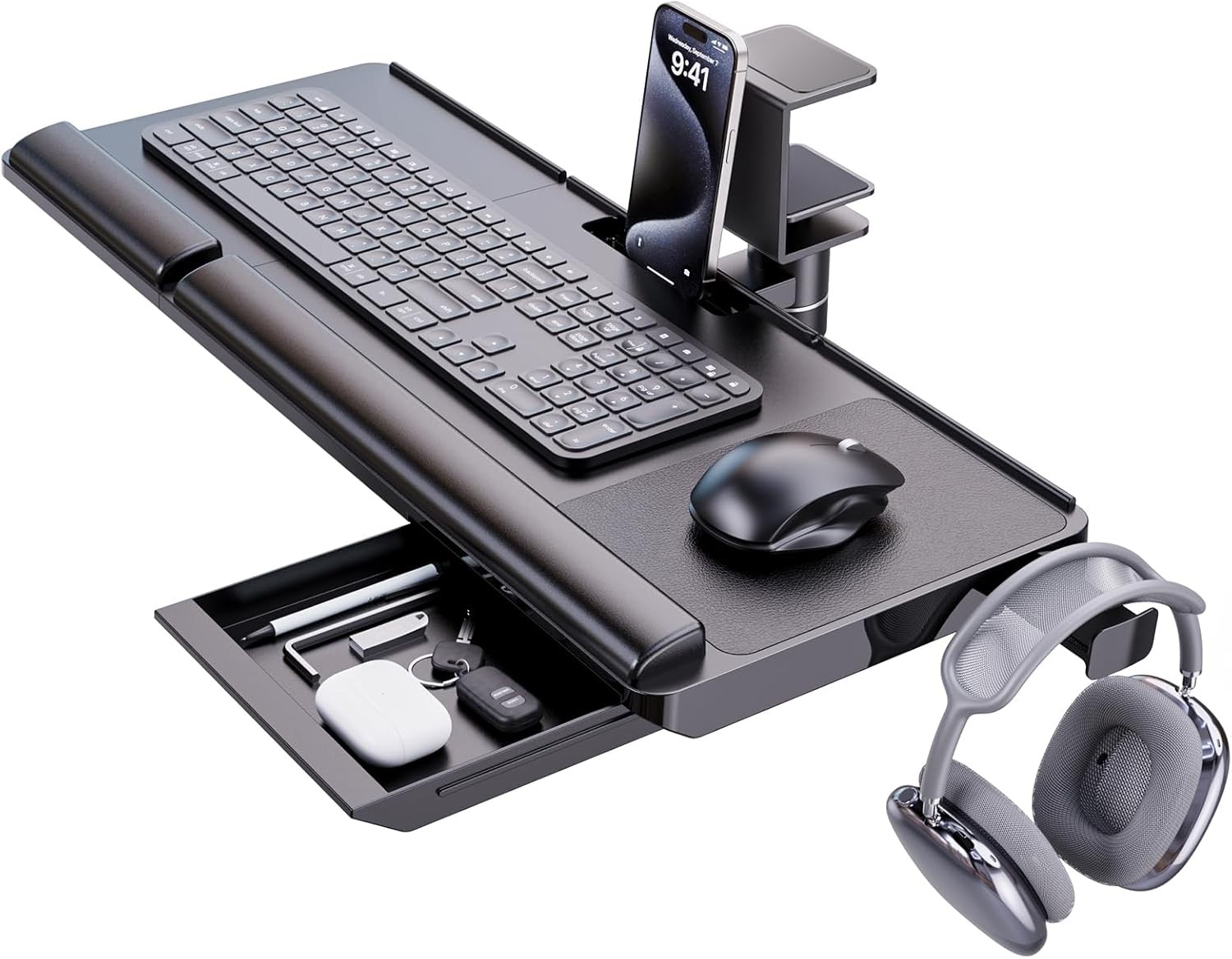 Klearlook Keyboard Tray Under Desk with 360° Rotation, Ergonomic Black