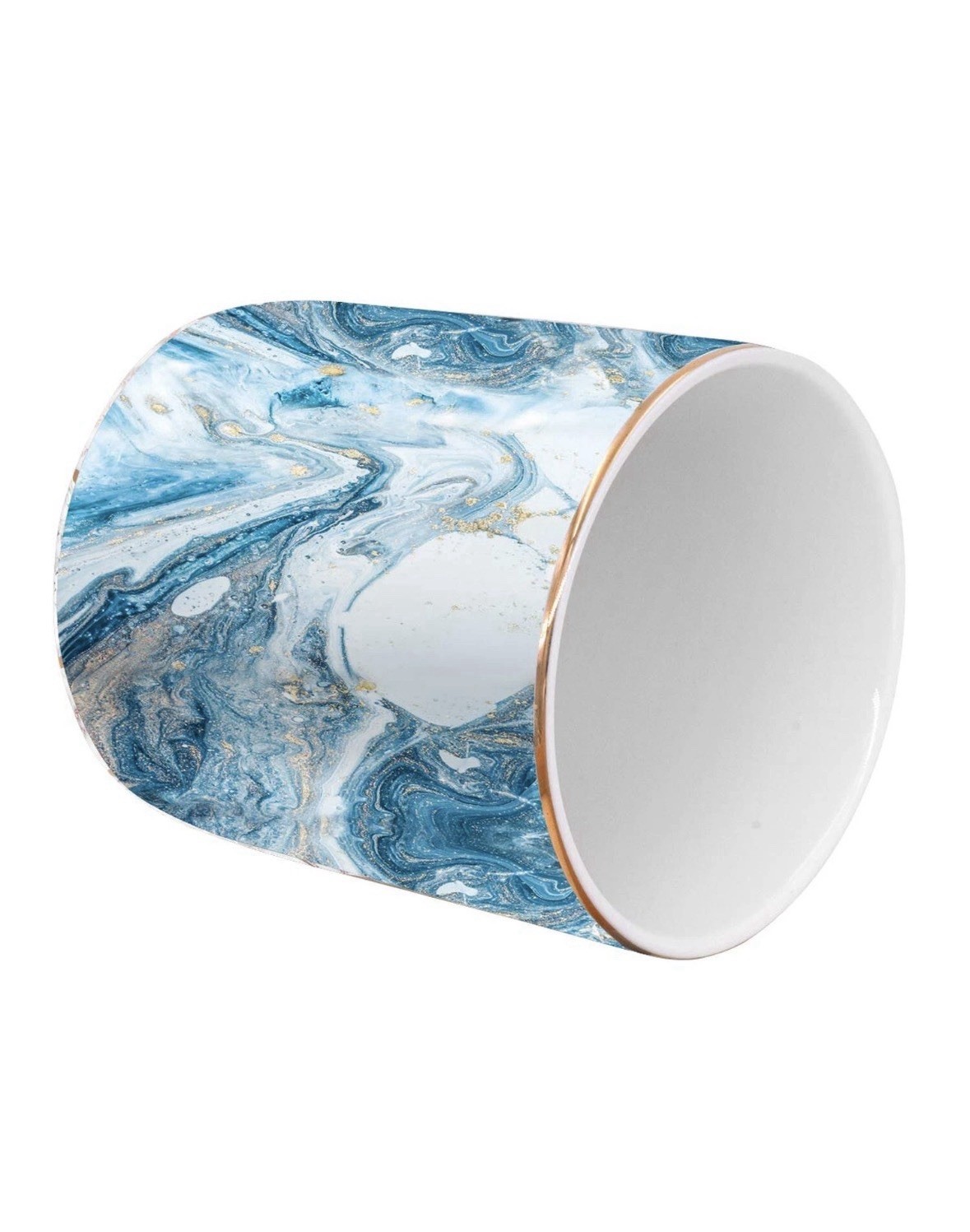WAVEYU Marble Ceramic Desk Organizer Pen Holder Blue Gold