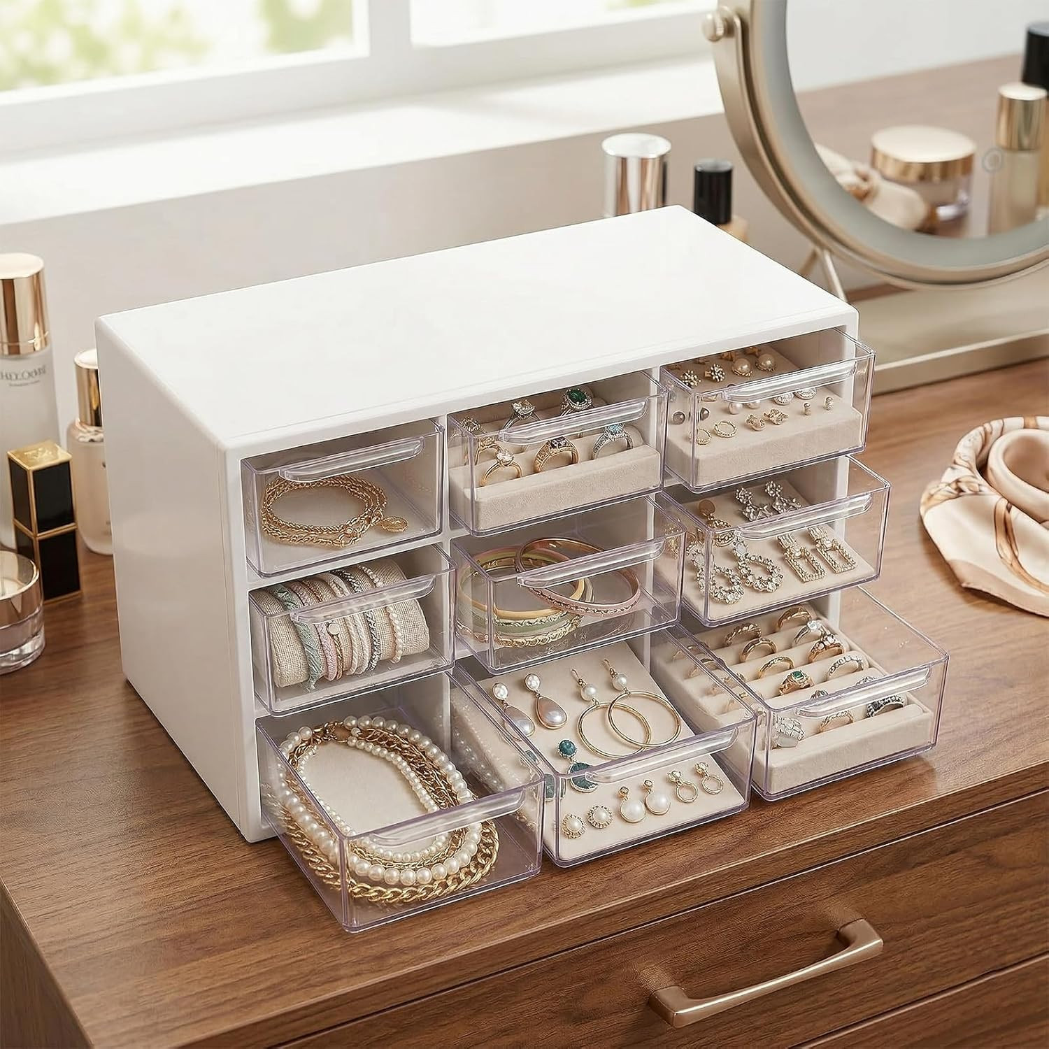 Desk Organizer Box with Nine Compartments Plastic Desktop Drawer Storage Box for