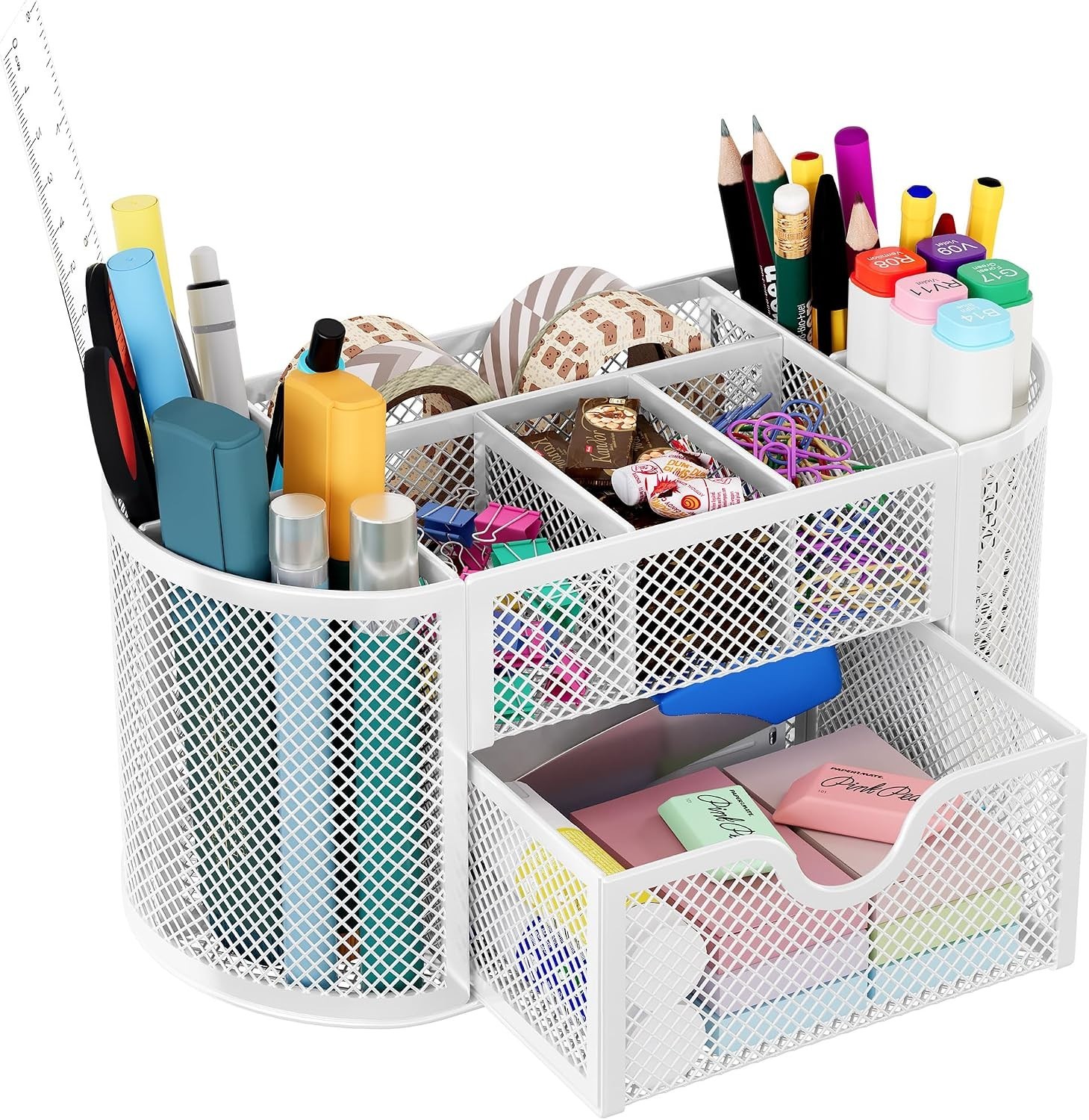 Scratch-Resistant Mesh Desk Supply Holder with Drawer – Organize Your Workspace
