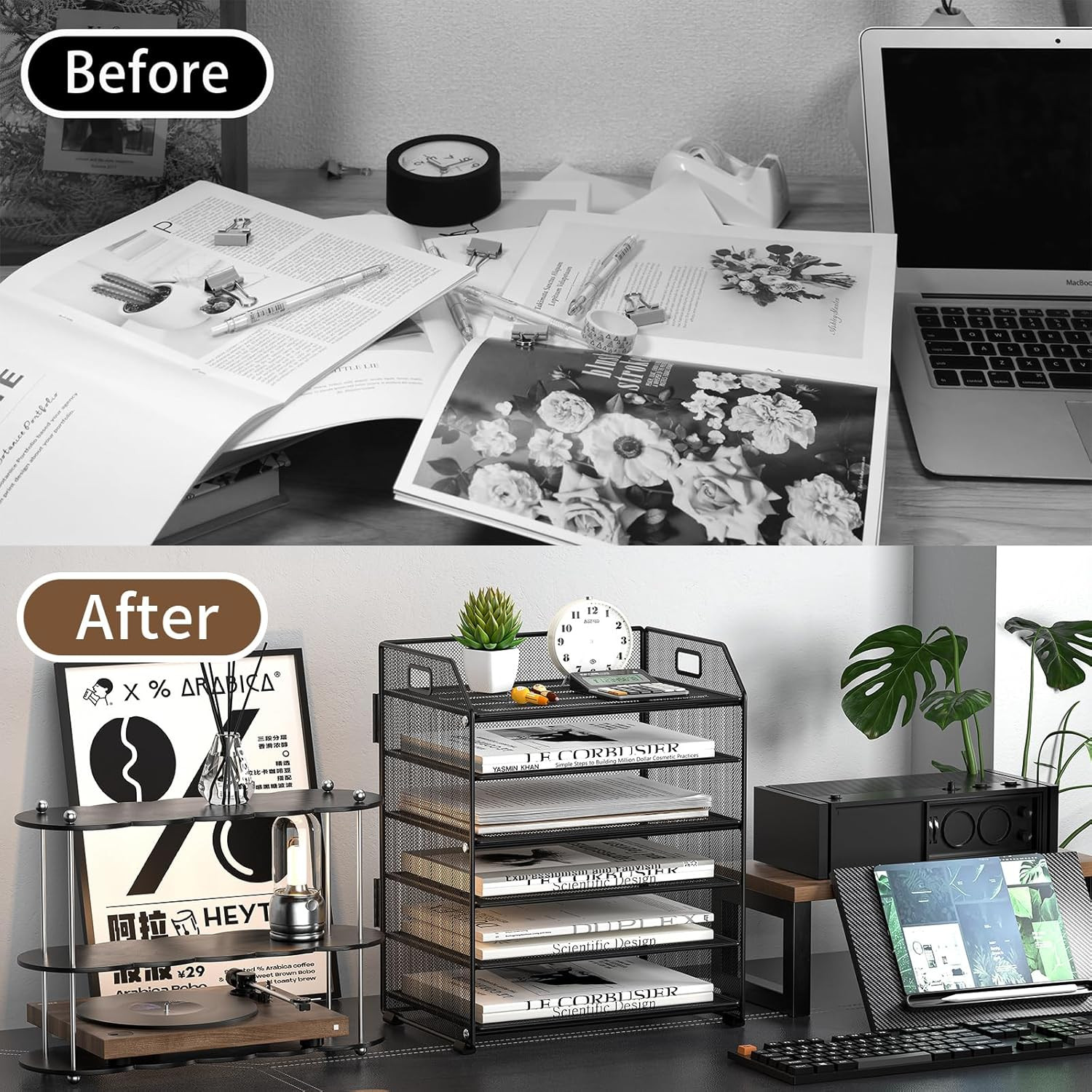 6 Tier Desk Organizer, Heavy-Duty Thick Metal Letter Tray Organizer, Large Capac