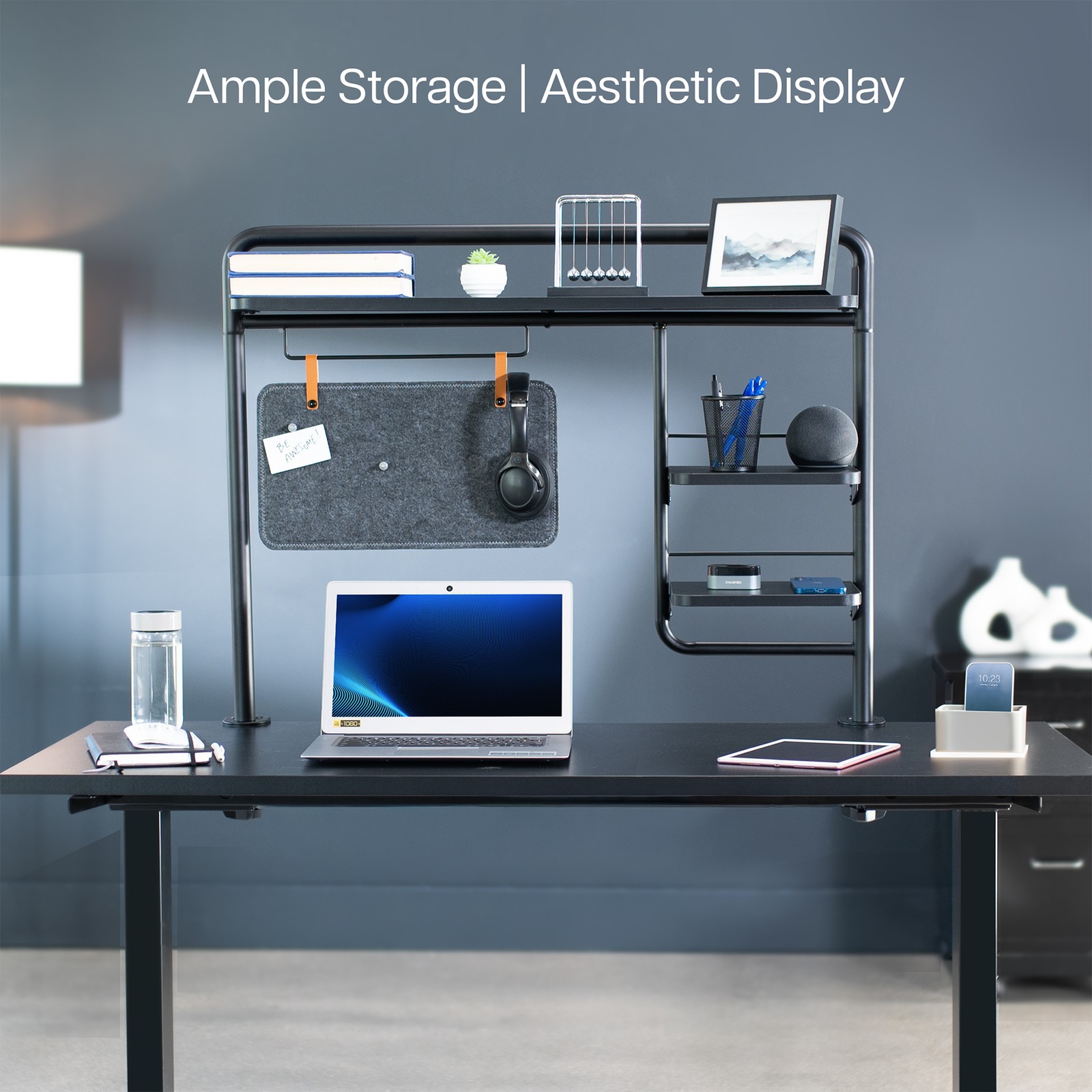 VIVO Clamp-on 38″ Desktop Shelving System with Magnetic Memo Board