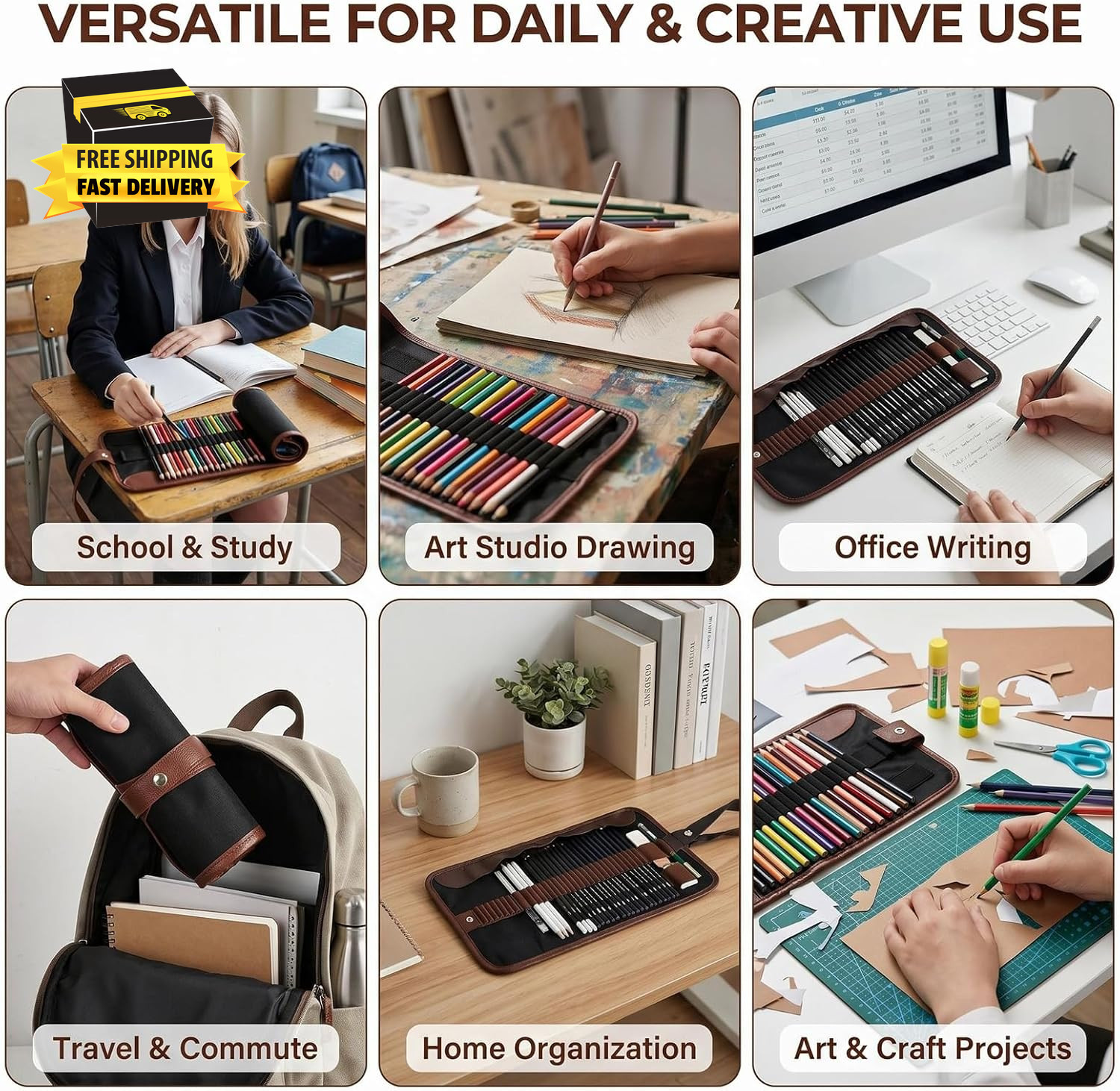 48 Slot Canvas Pencil Wrap, Colored Pencils Roll, Pencil Organizer Holder for Ar