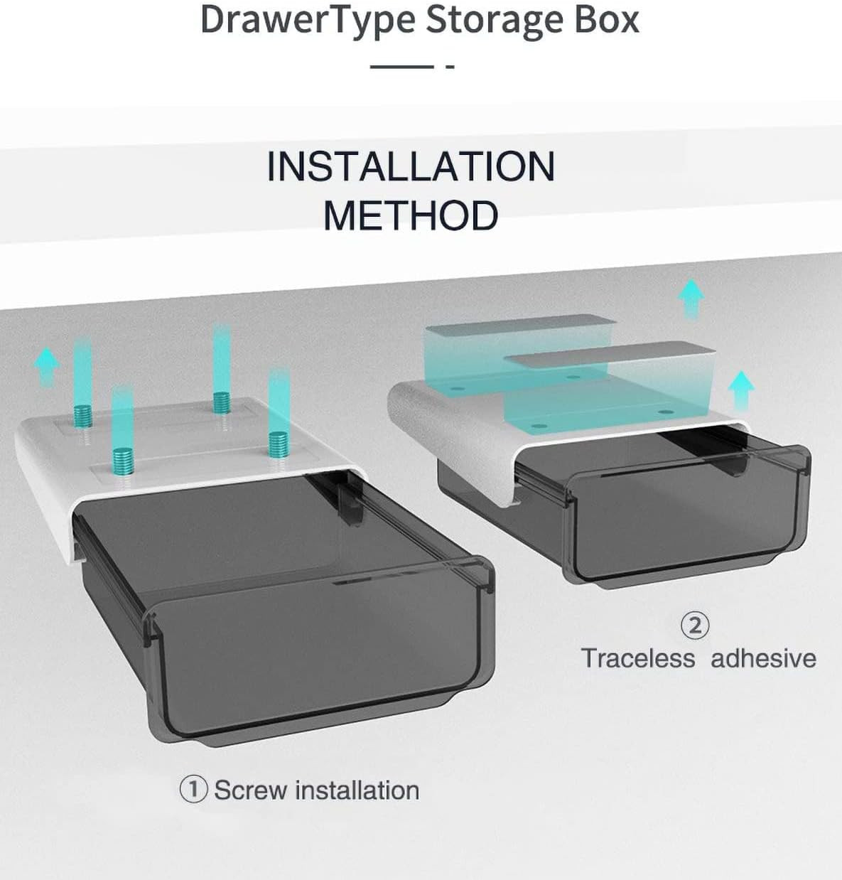 Self-adhesive Under Desk Drawer, 2 Packs Table Hidden Organizer Slide Out Large