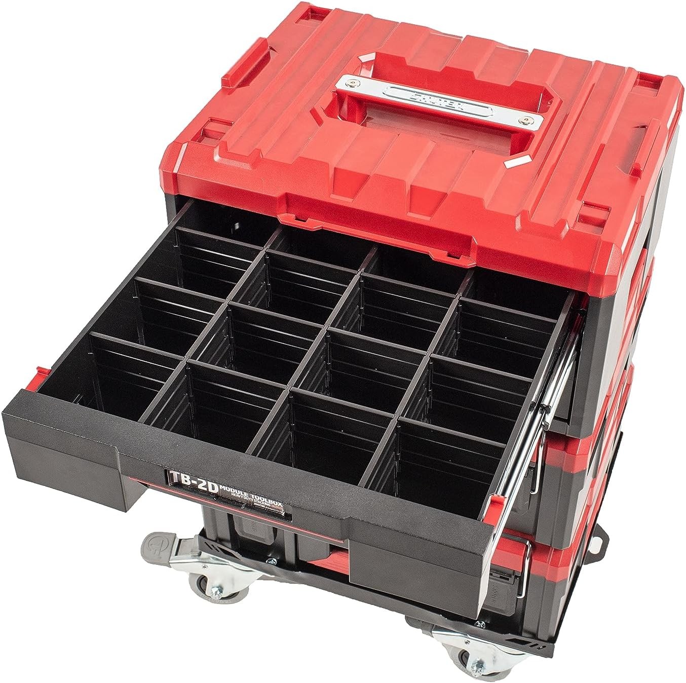 2-Tier Stackable Tool Box W/ Drawers ABS Plastic Storage Chest W/ One-Touch