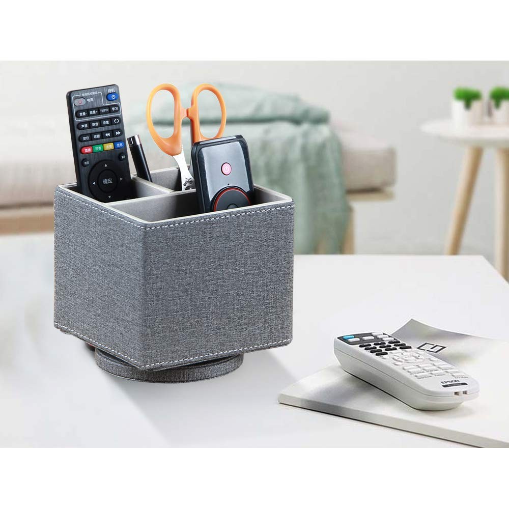Remote Control Holder 360° Swivel TV Remote Holder for Table PU Leather Remot…