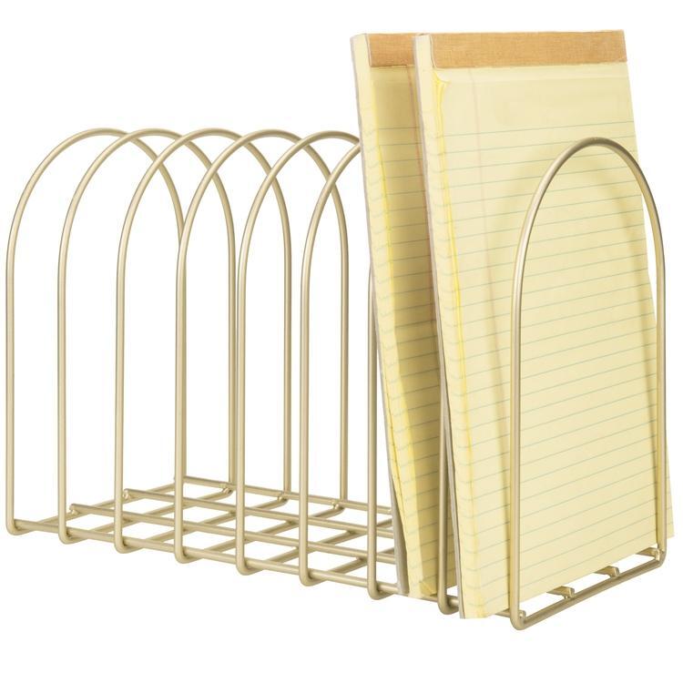 Brass Metal Wire File Folder Organizer Rack with 8-Slots and Arch Design