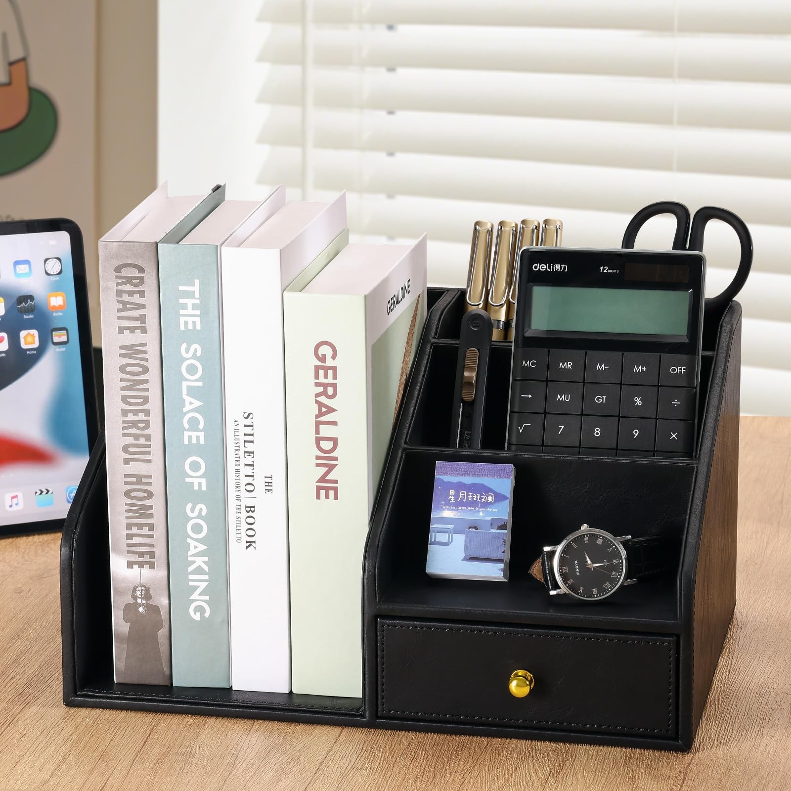 PU Leather Desk Organizer, Multifunction 6 Compartment Desk Organizers and fo…