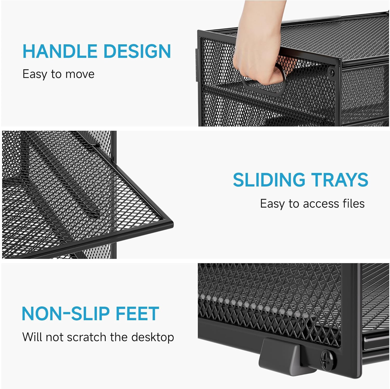 3-Tier Letter Tray Desk Organizer, Mesh Metal Paper File Tray Organizer for Desk