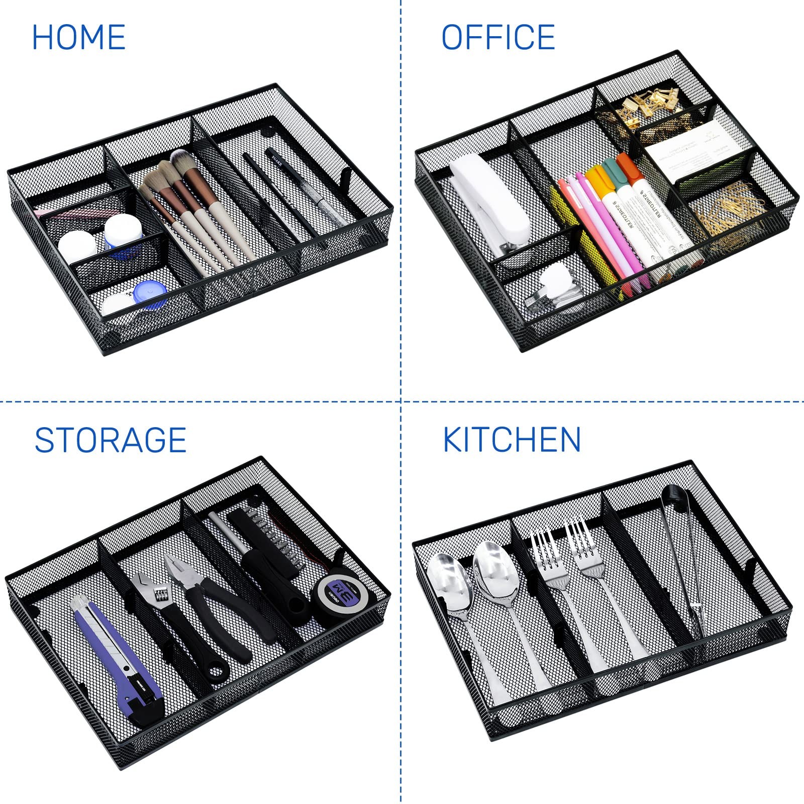 Neudeco Desk Drawer Organizer, 4 Pack Metal Mesh, Black 12.5x9x8 inch, black