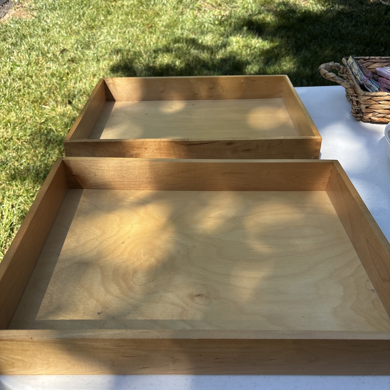 Wood Dovetail Desk Trays, In/Out Box Paper Office File 10.5 “X 13.5”